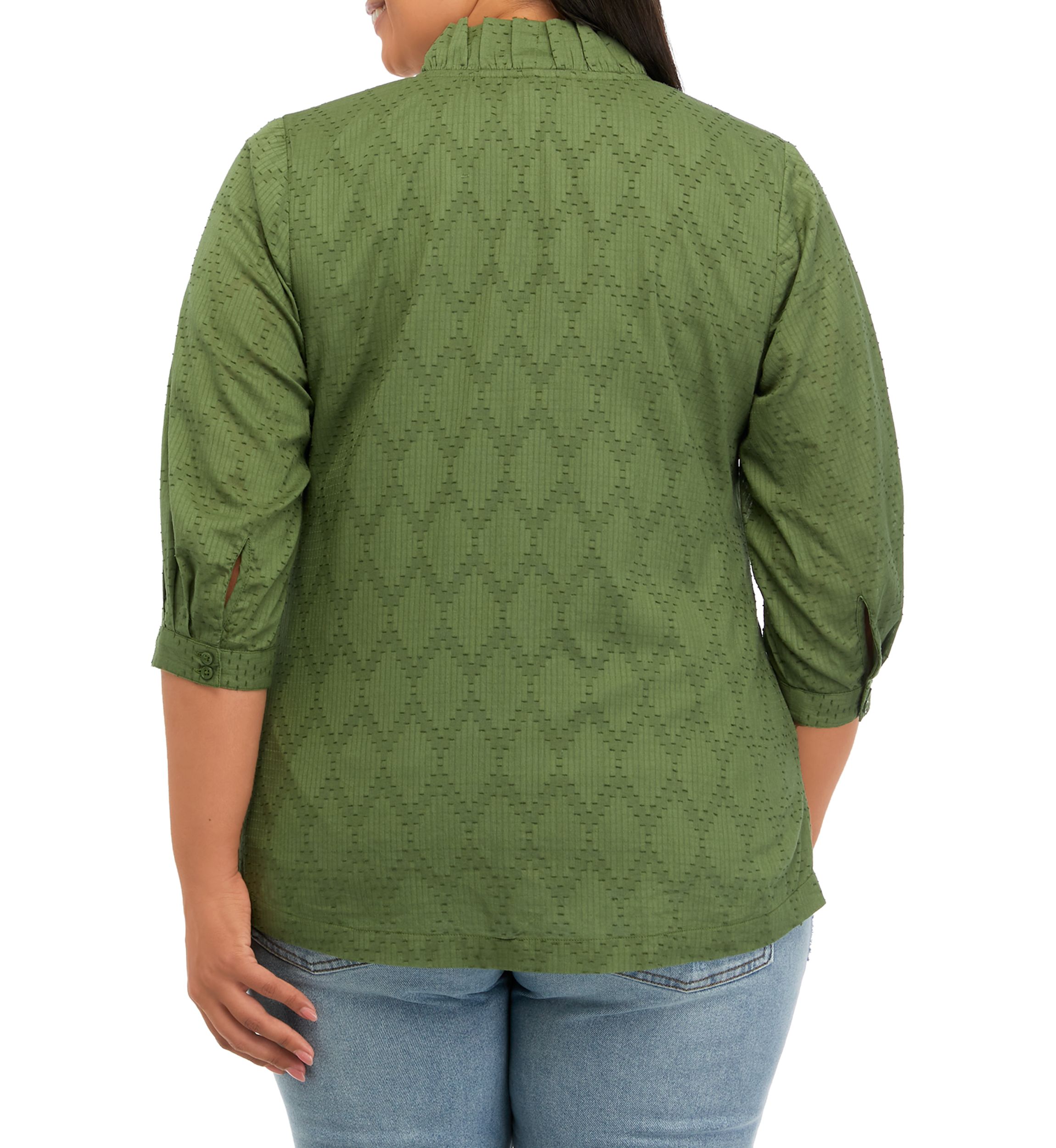 Plus Size Ruffle V-Neck Textured Top