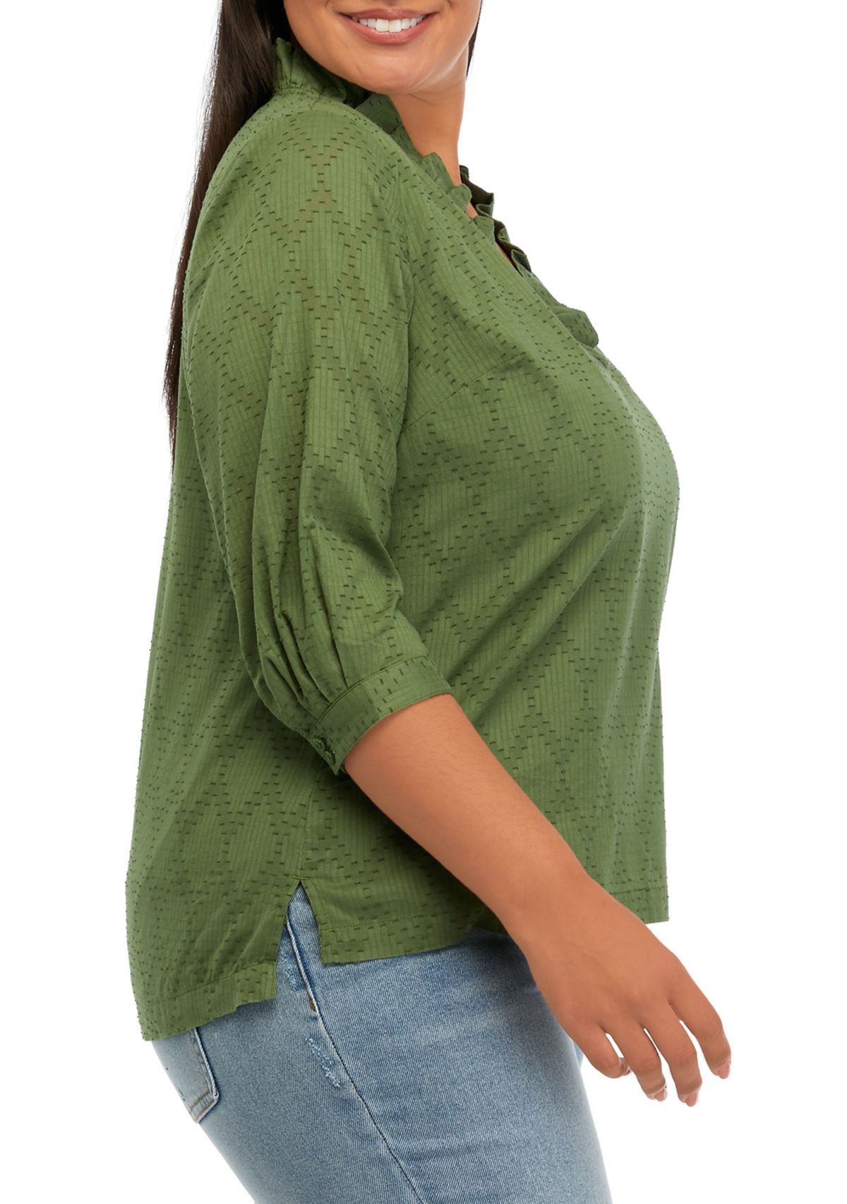 Plus Size Ruffle V-Neck Textured Top
