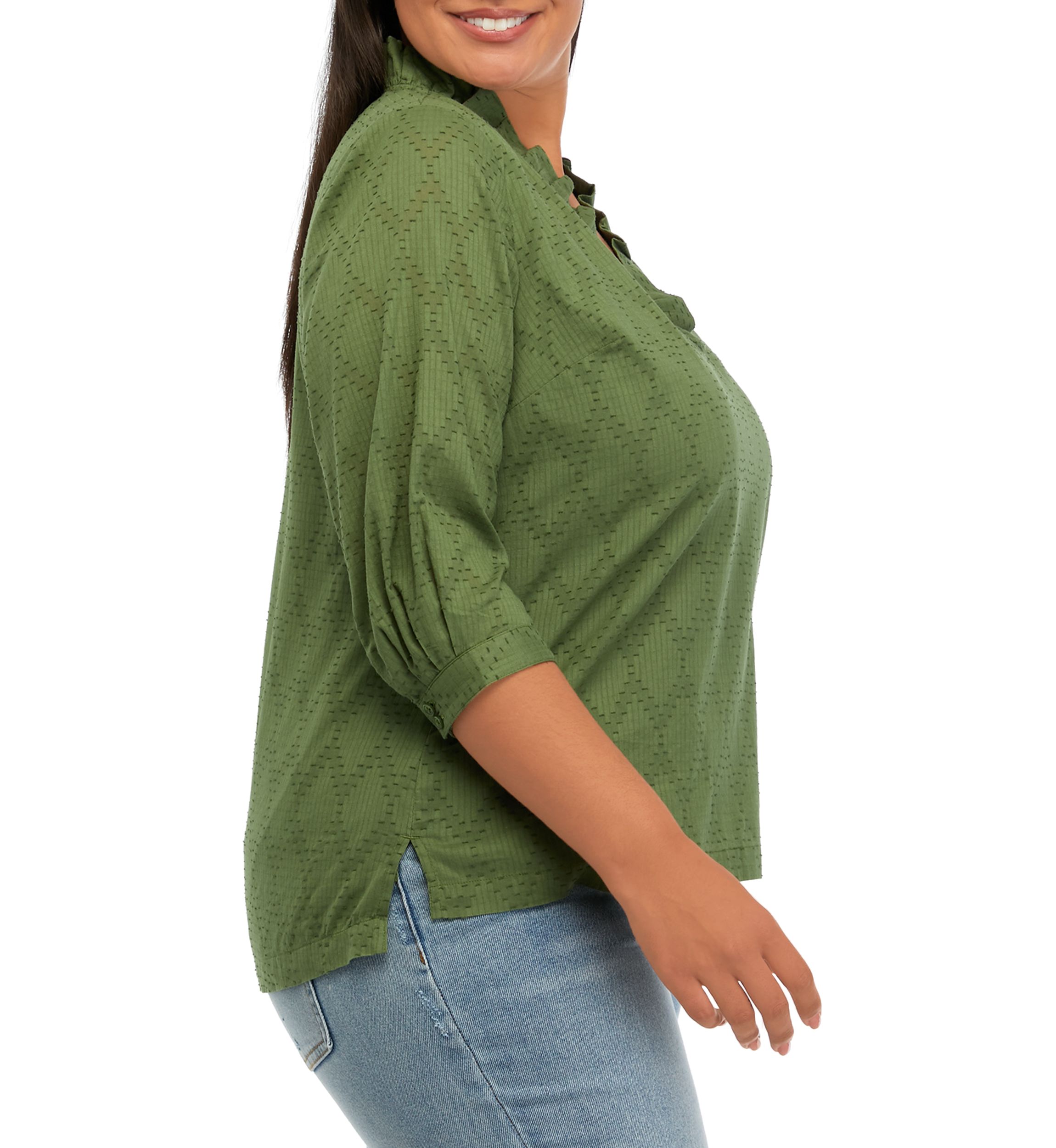 Plus Size Ruffle V-Neck Textured Top