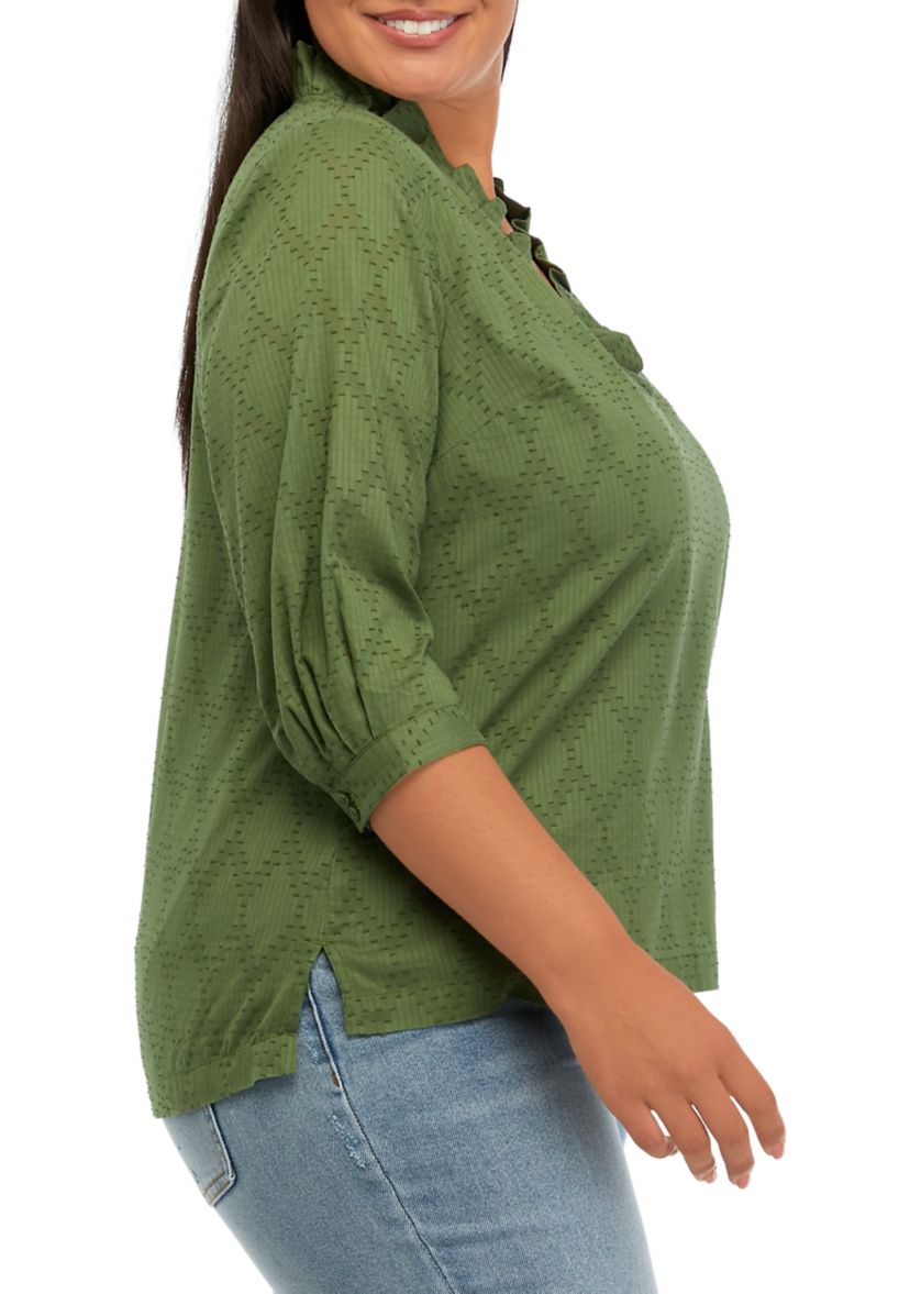 Plus Size Ruffle V-Neck Textured Top