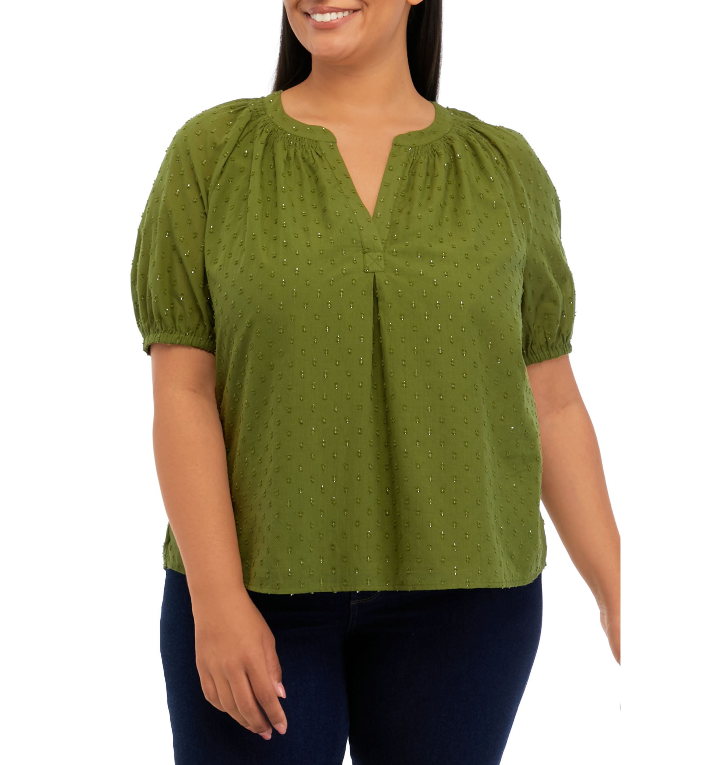 Plus Size Puff Sleeve Peasant Top