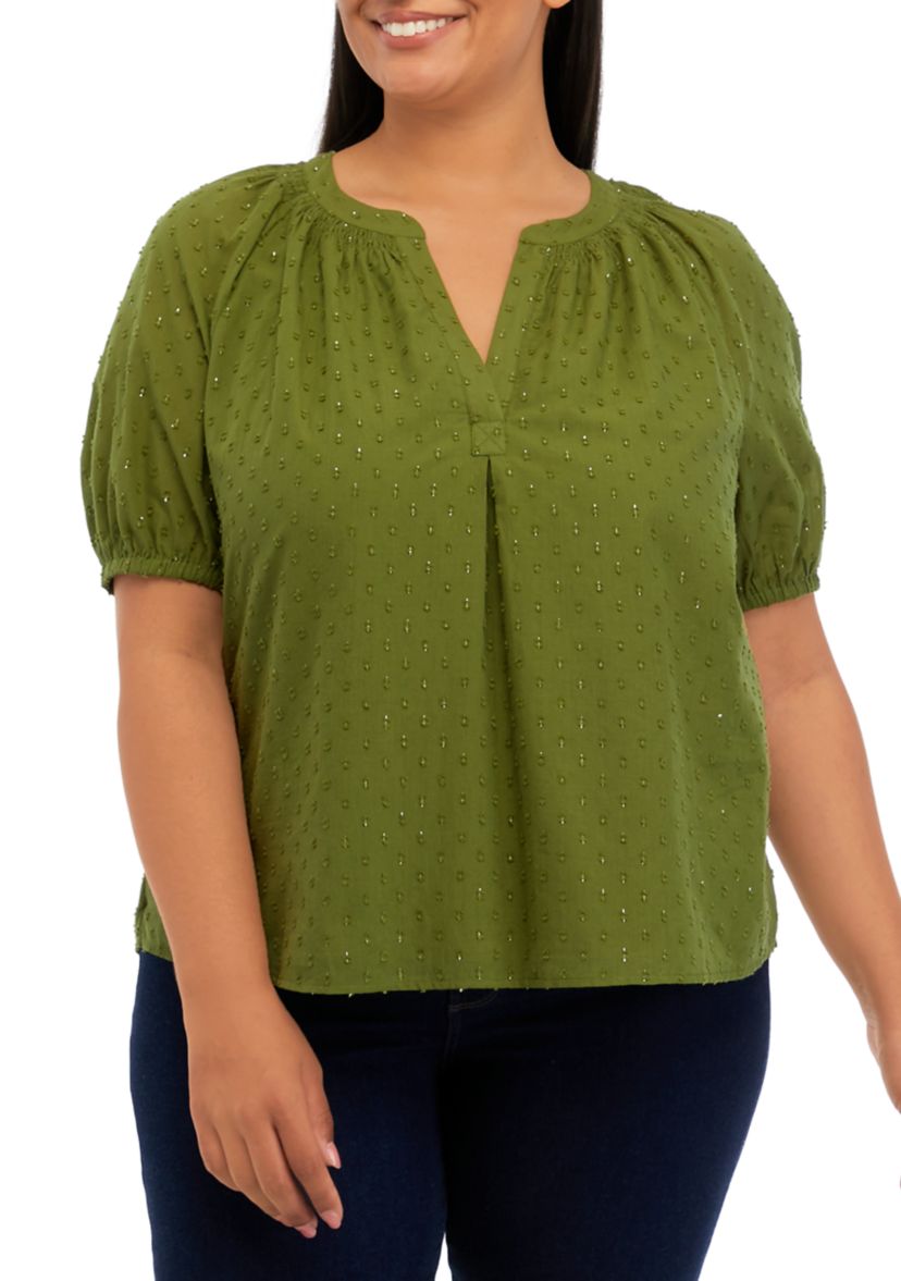 Plus Size Puff Sleeve Peasant Top