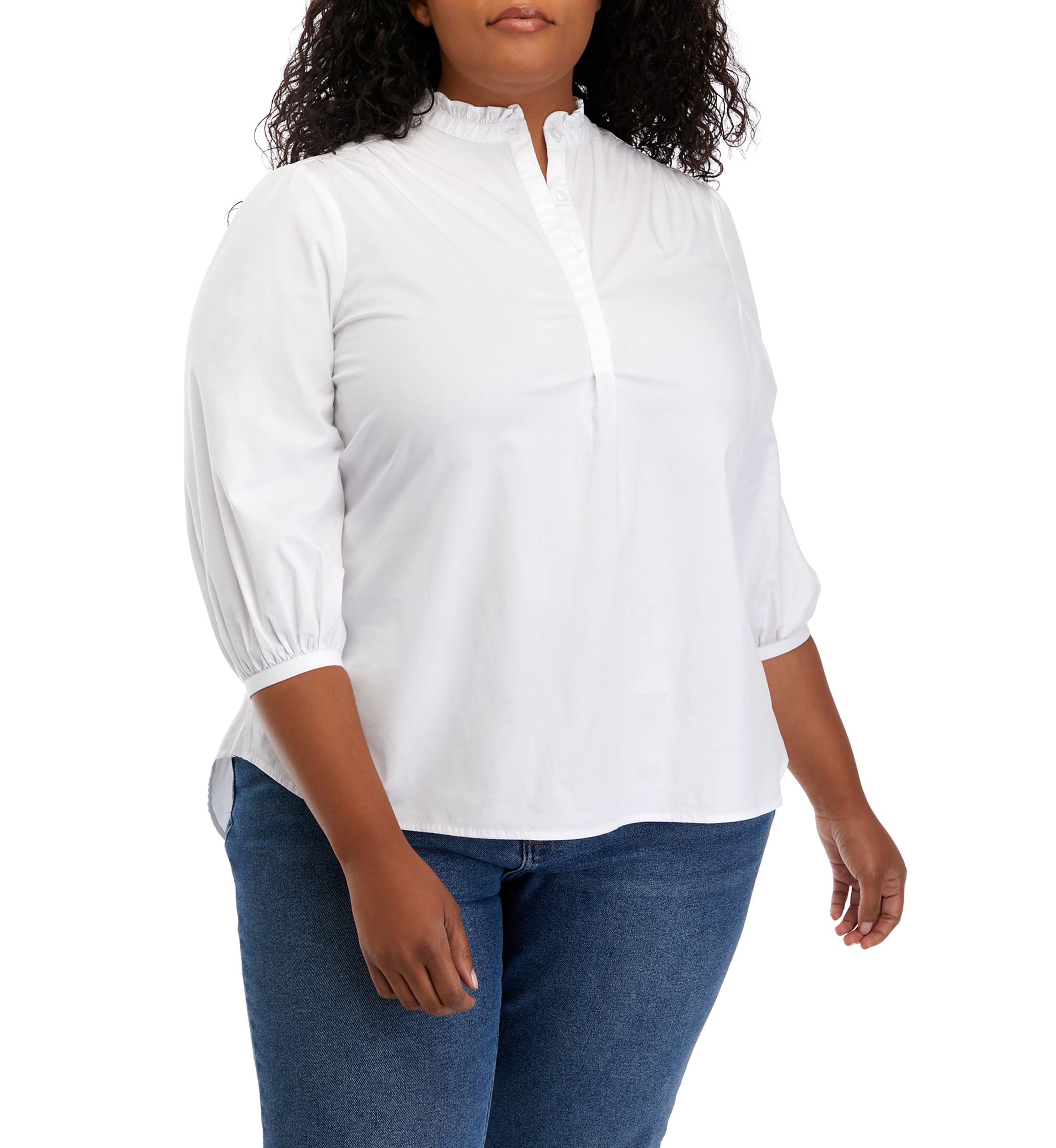 Plus Size 3/4 Sleeve Mock Neck Blouse
