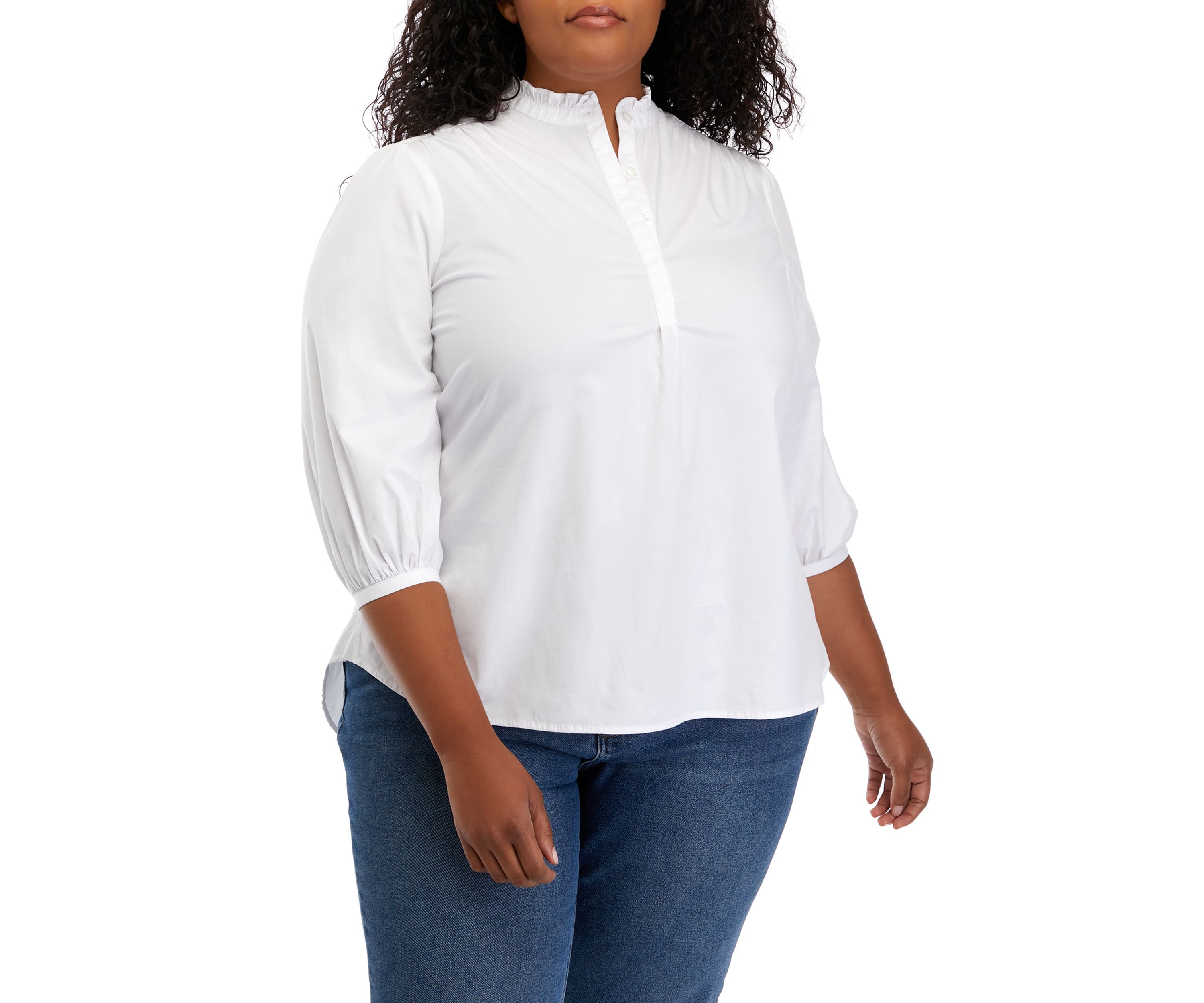 Plus Size 3/4 Sleeve Mock Neck Blouse