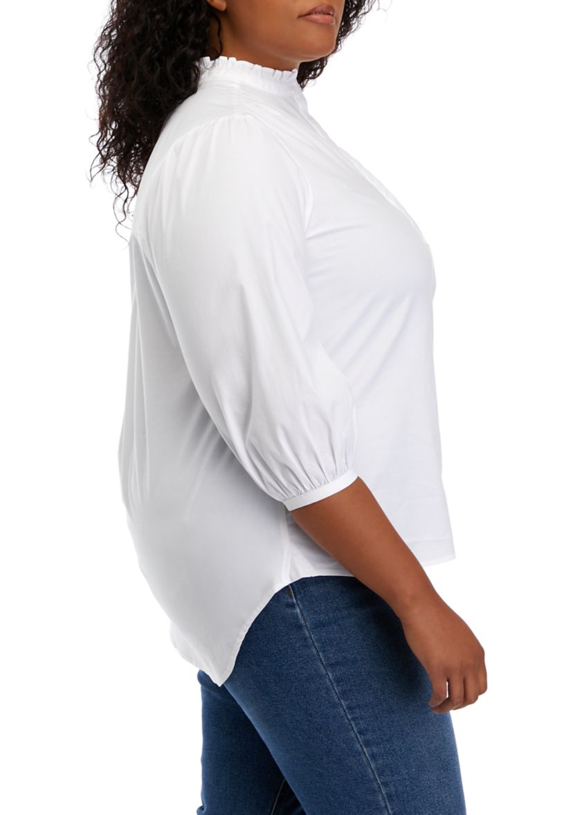 Plus Size 3/4 Sleeve Mock Neck Blouse