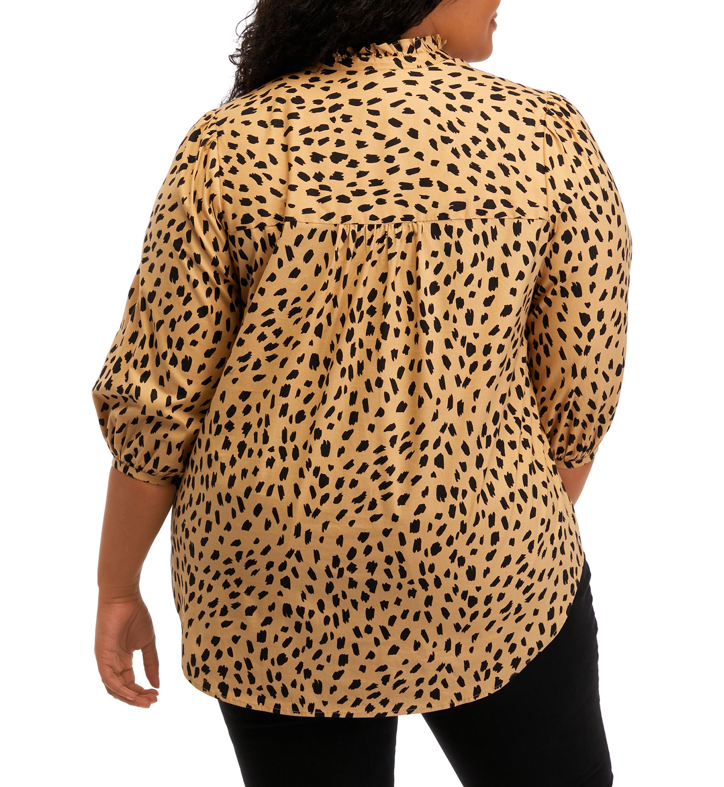 	  Plus Size 3/4 Sleeve Animal Print Mock Neck Top 