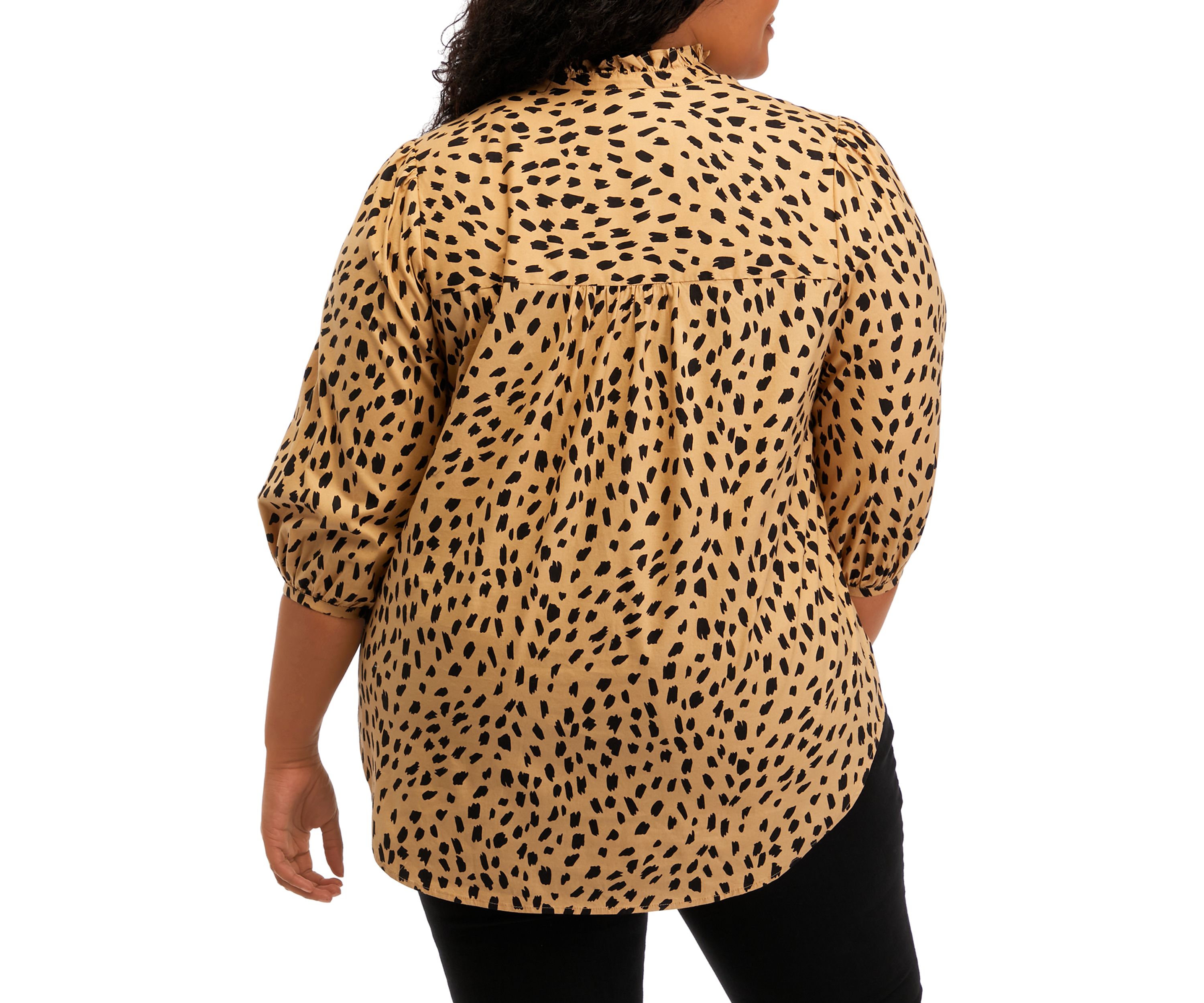 	  Plus Size 3/4 Sleeve Animal Print Mock Neck Top 
