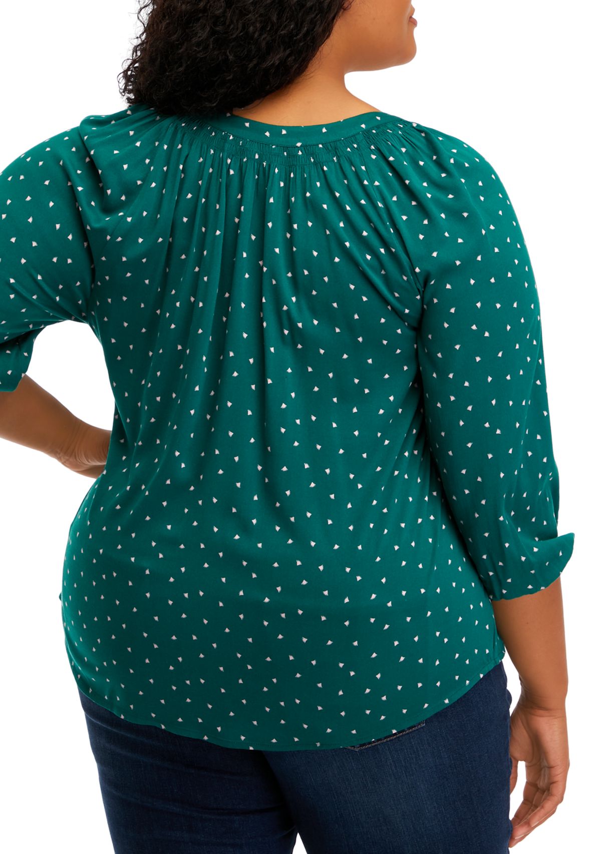 Plus Size Puff Sleeve Printed Peasant Top