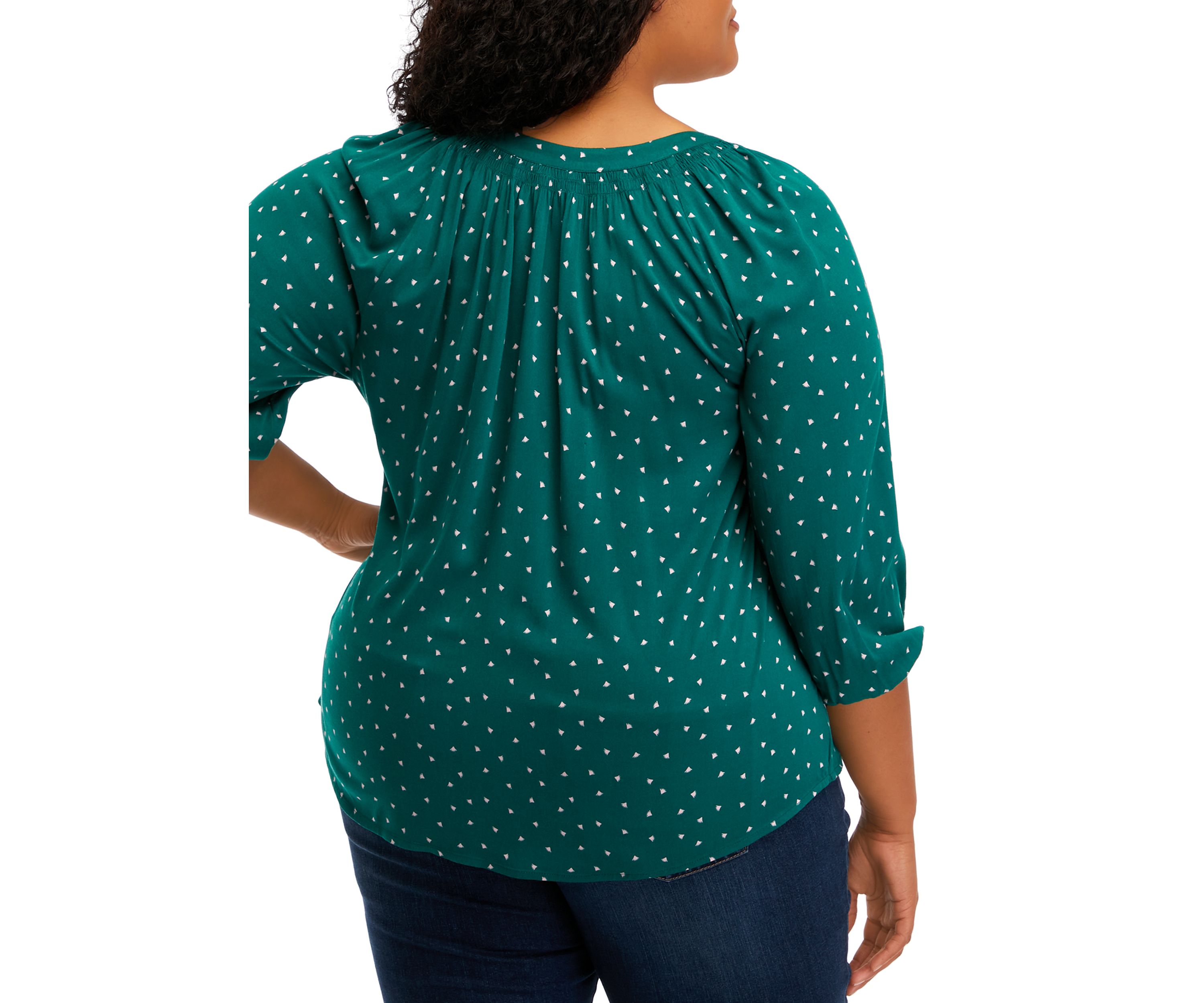 Plus Size Puff Sleeve Printed Peasant Top