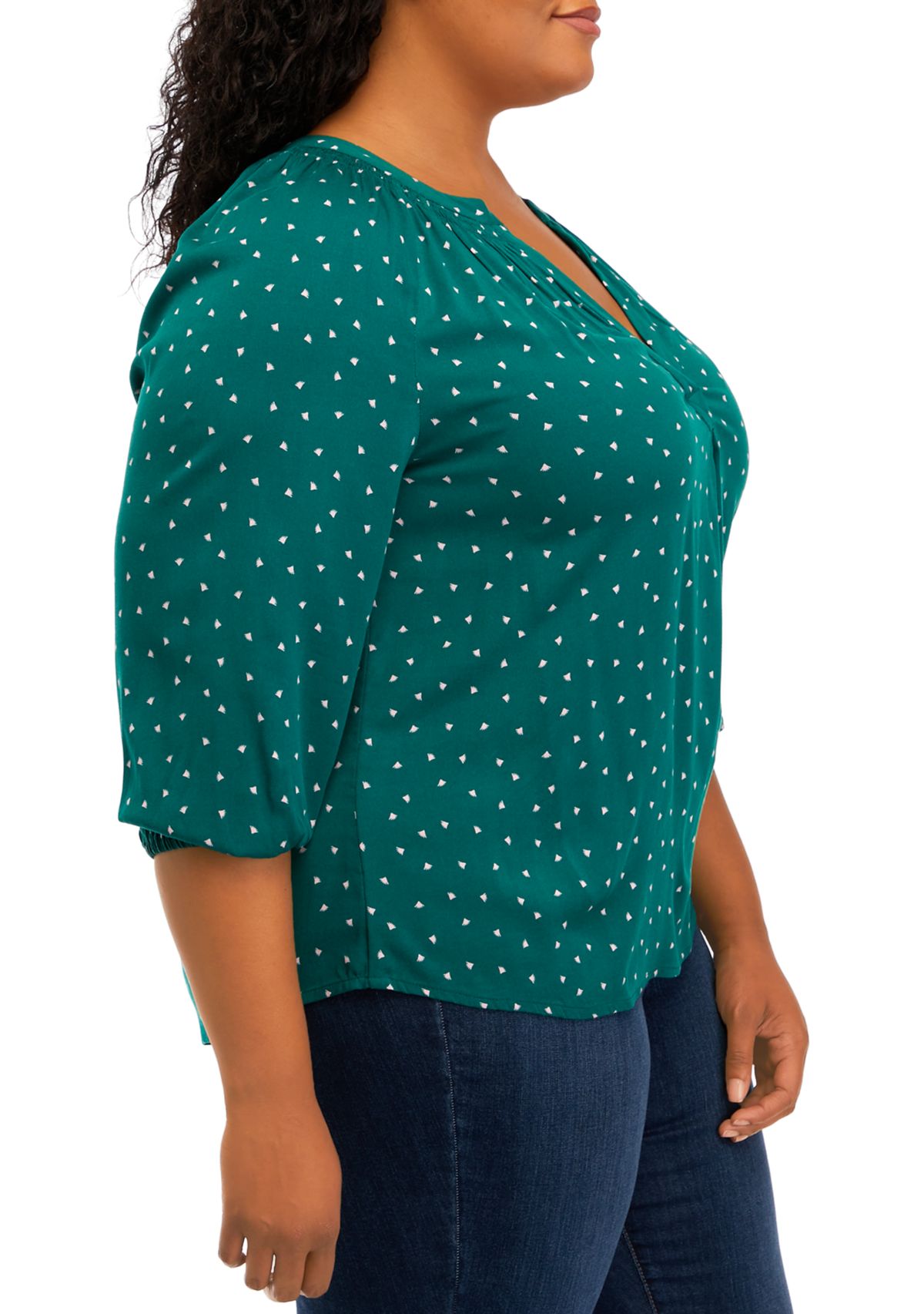 Plus Size Puff Sleeve Printed Peasant Top