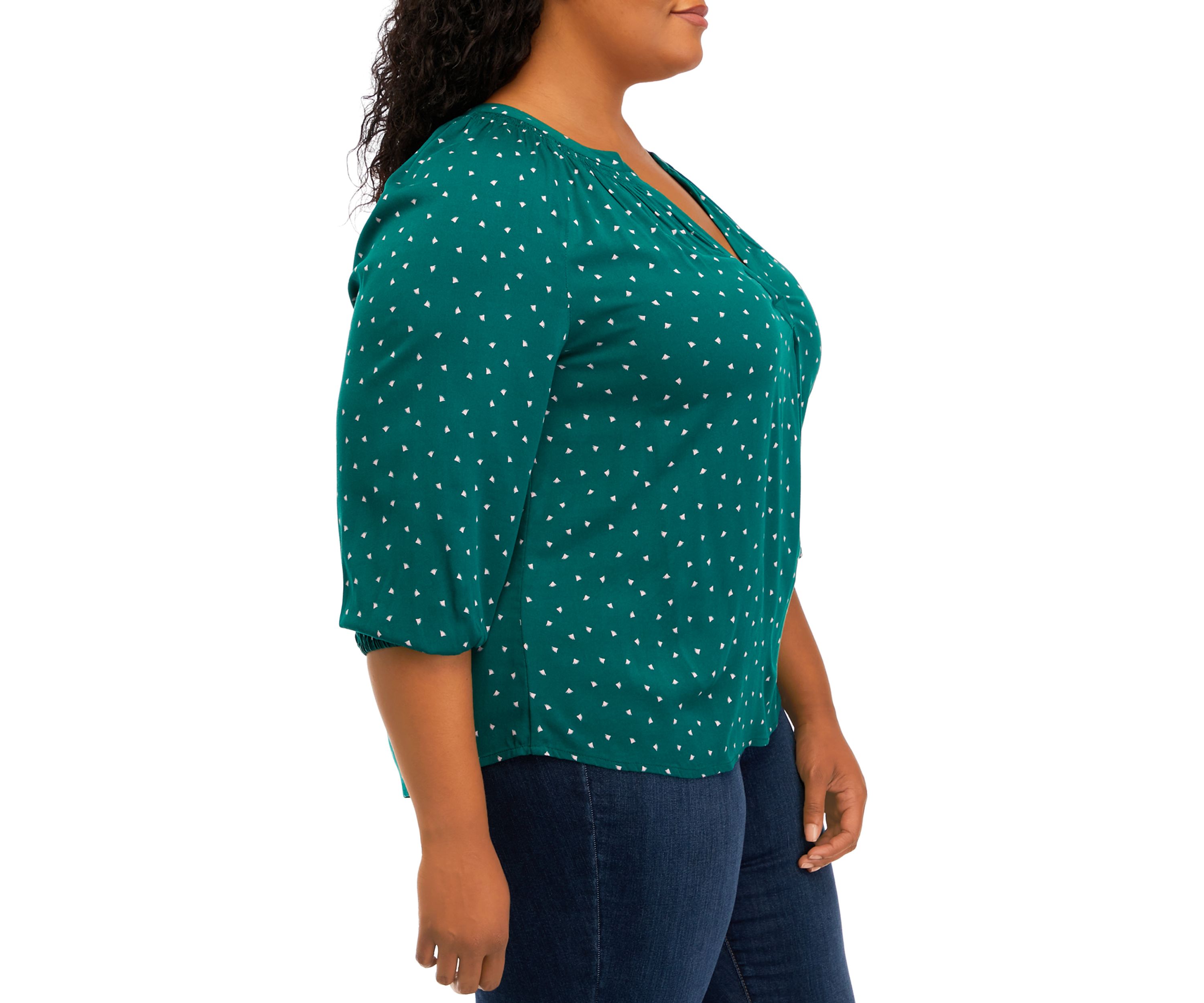 Plus Size Puff Sleeve Printed Peasant Top