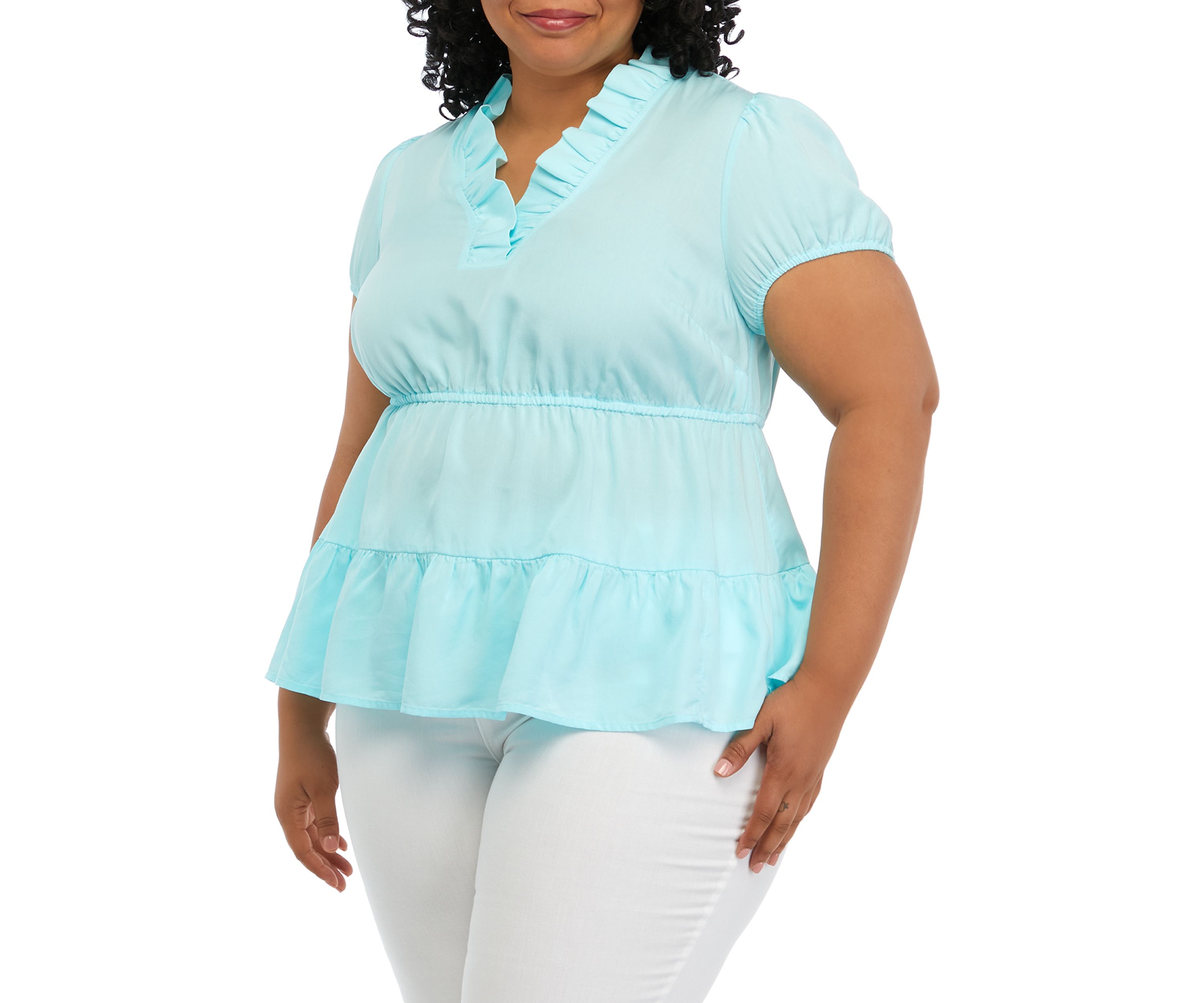 Plus Size Solid Ruffle Peasant Top