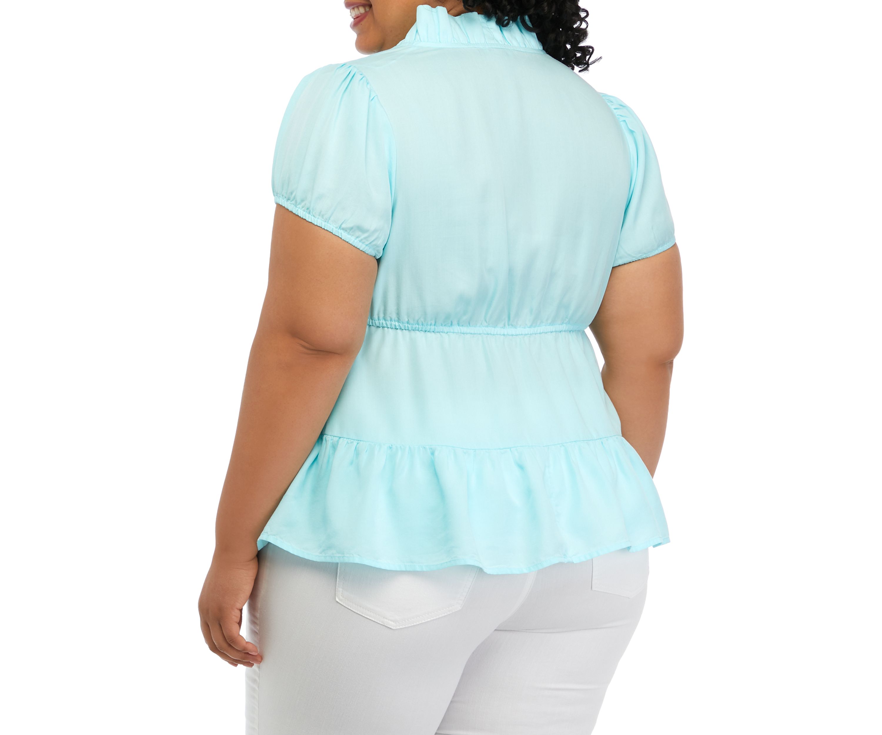Plus Size Solid Ruffle Peasant Top