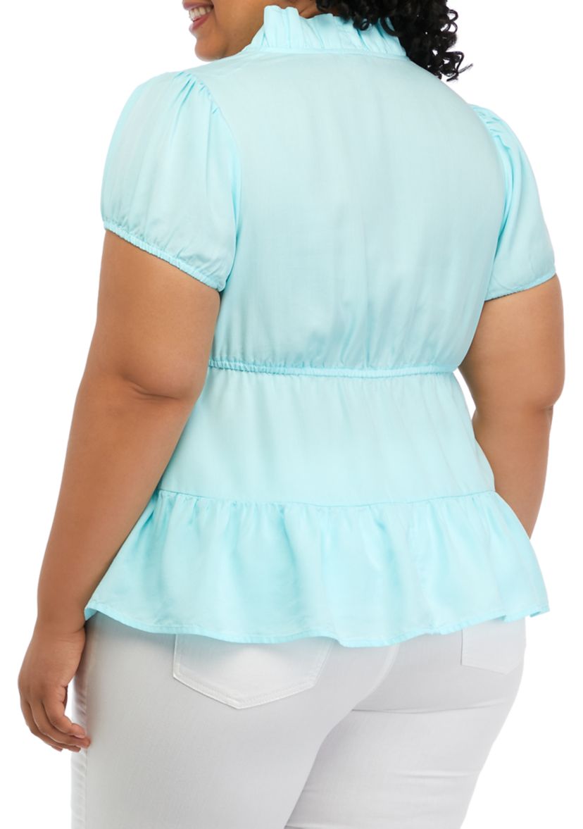 Plus Size Solid Ruffle Peasant Top