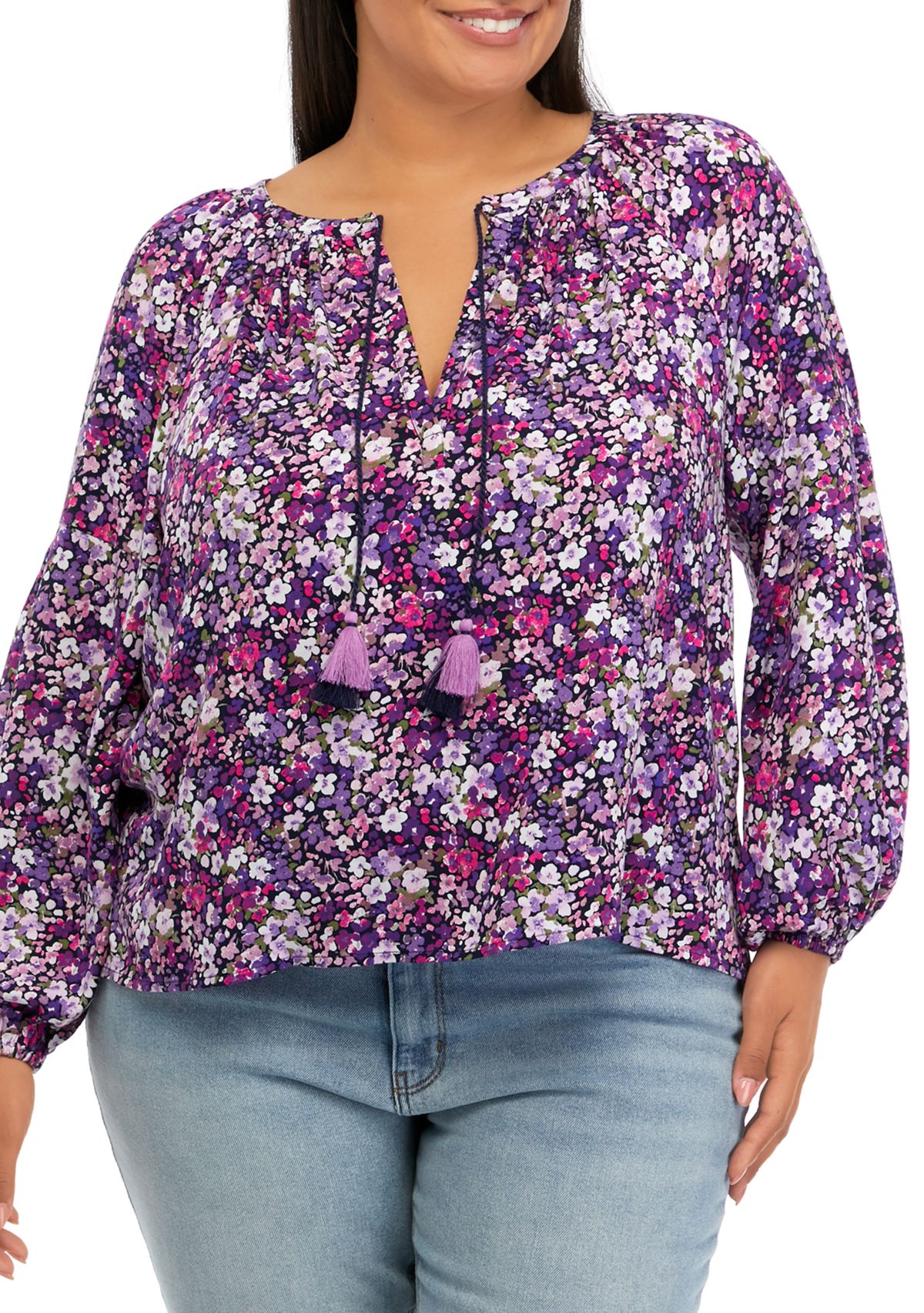 Plus Size Blouson Sleeve Floral Top 