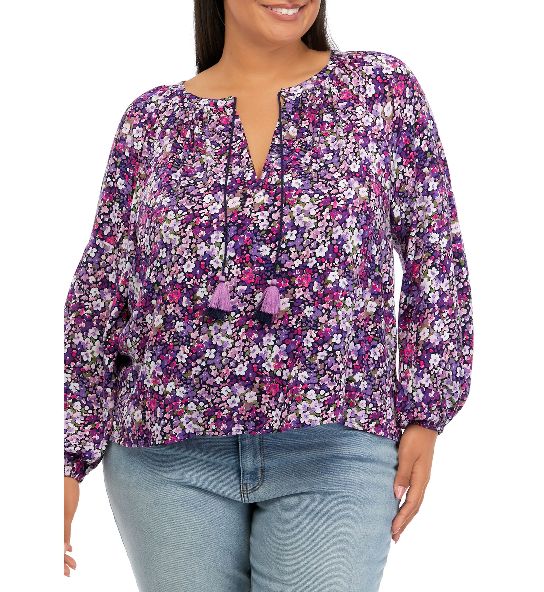 Plus Size Blouson Sleeve Floral Top 