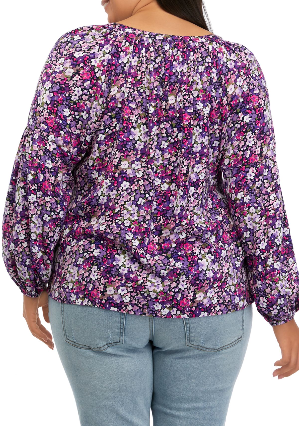 Plus Size Blouson Sleeve Floral Top 