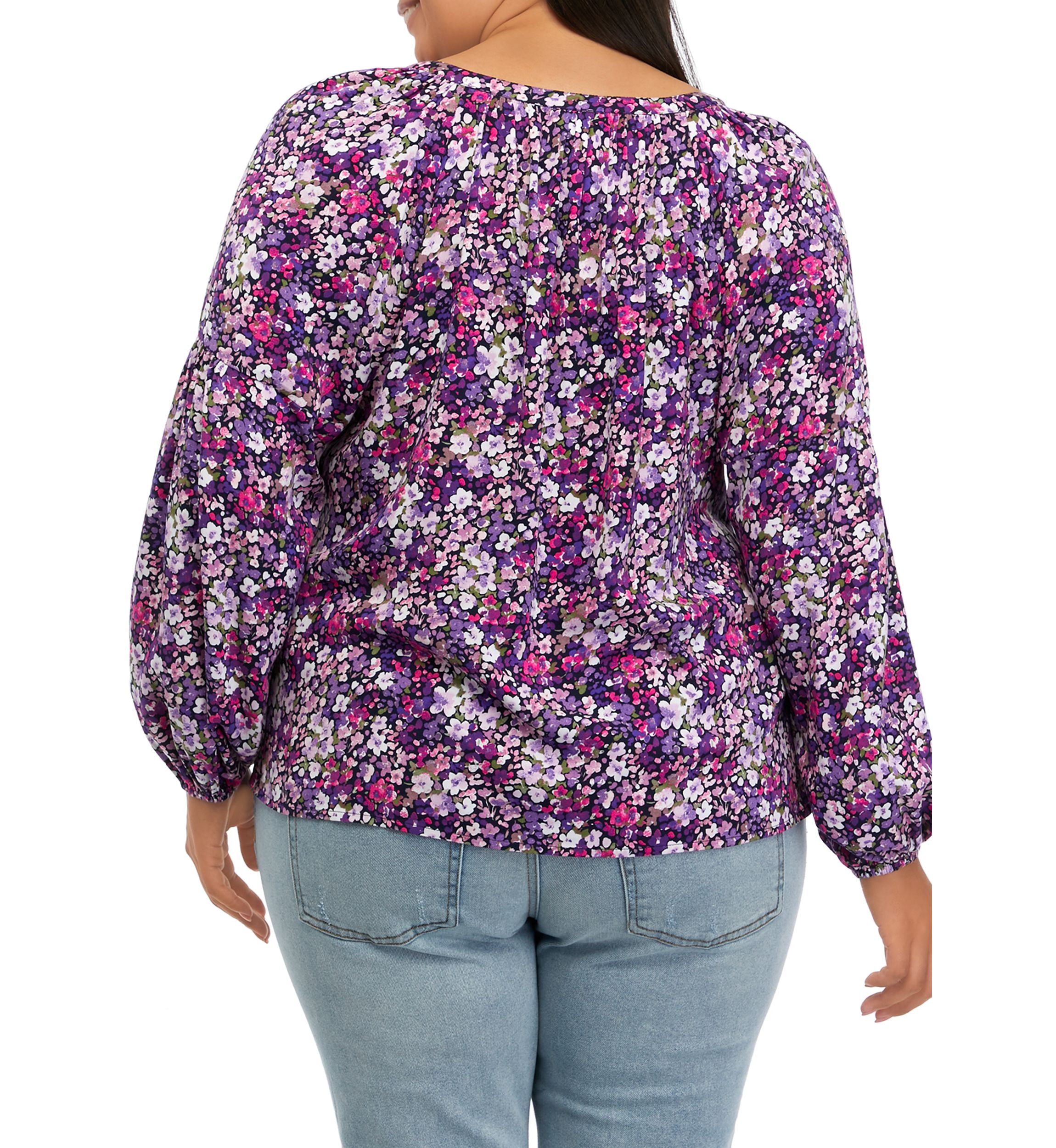 Plus Size Blouson Sleeve Floral Top 