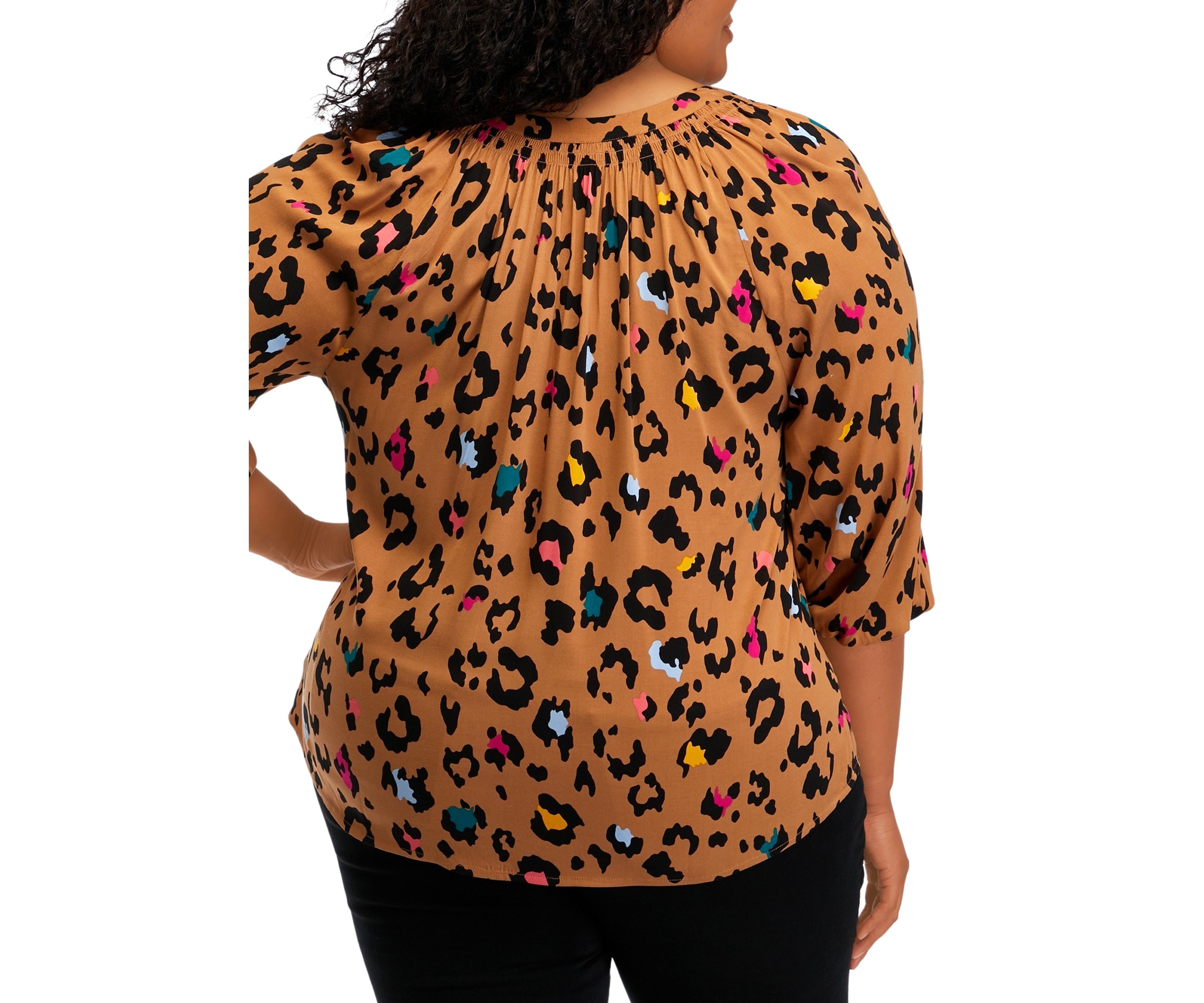 Plus Size 3/4 Sleeve Printed Peasant Top