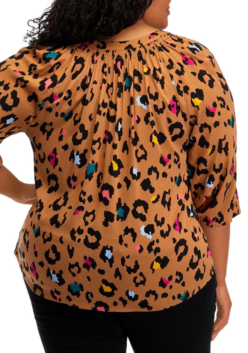 Plus Size 3/4 Sleeve Printed Peasant Top
