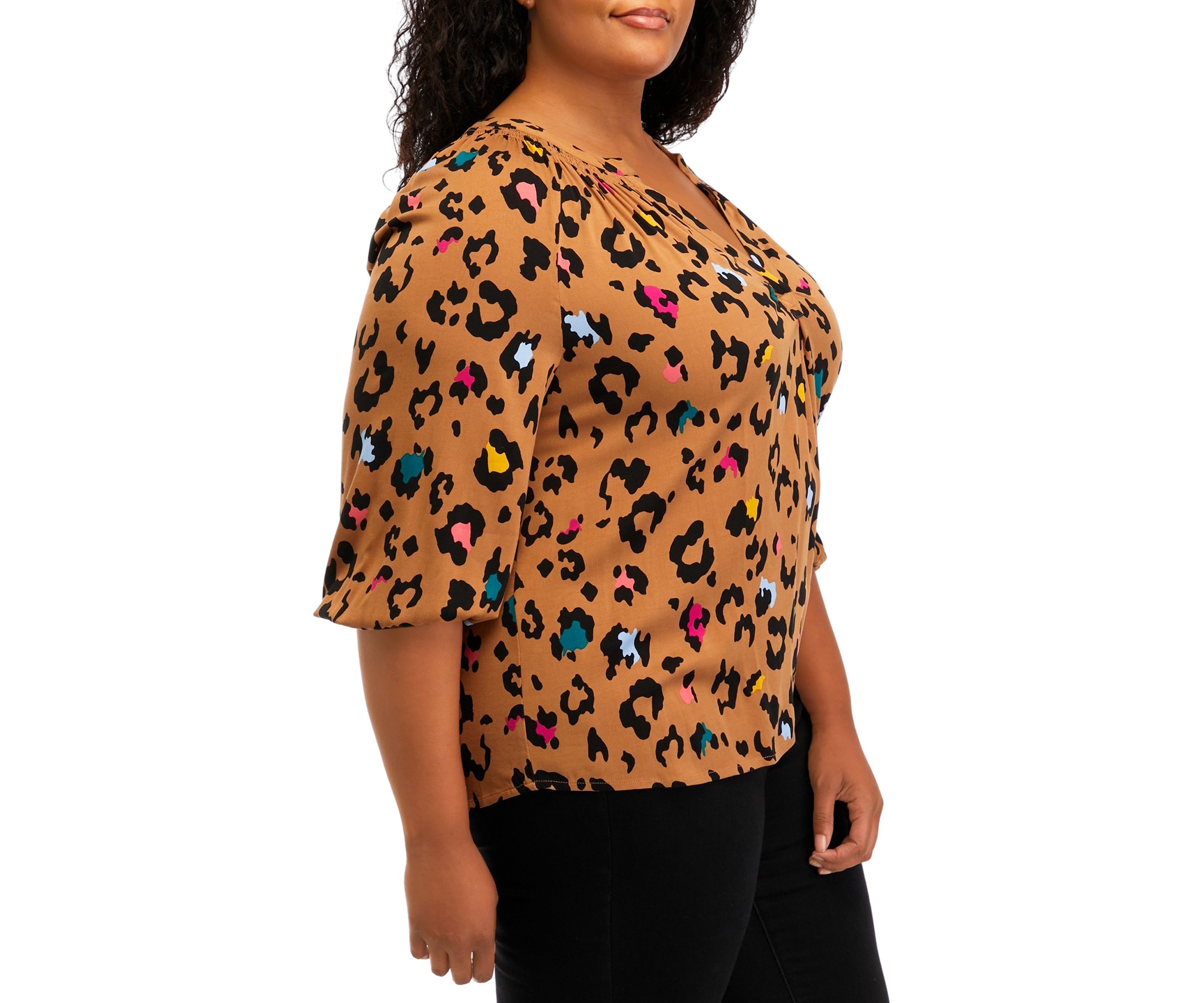 Plus Size 3/4 Sleeve Printed Peasant Top