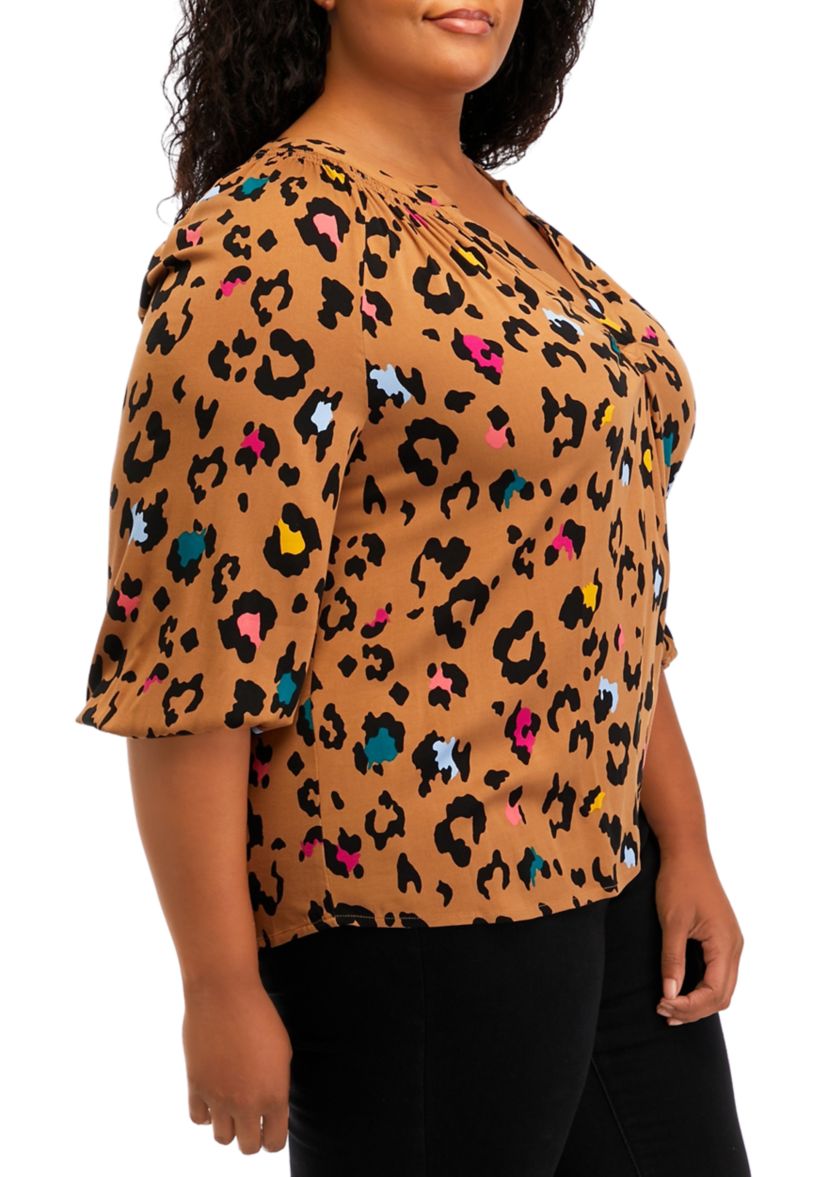 Plus Size 3/4 Sleeve Printed Peasant Top