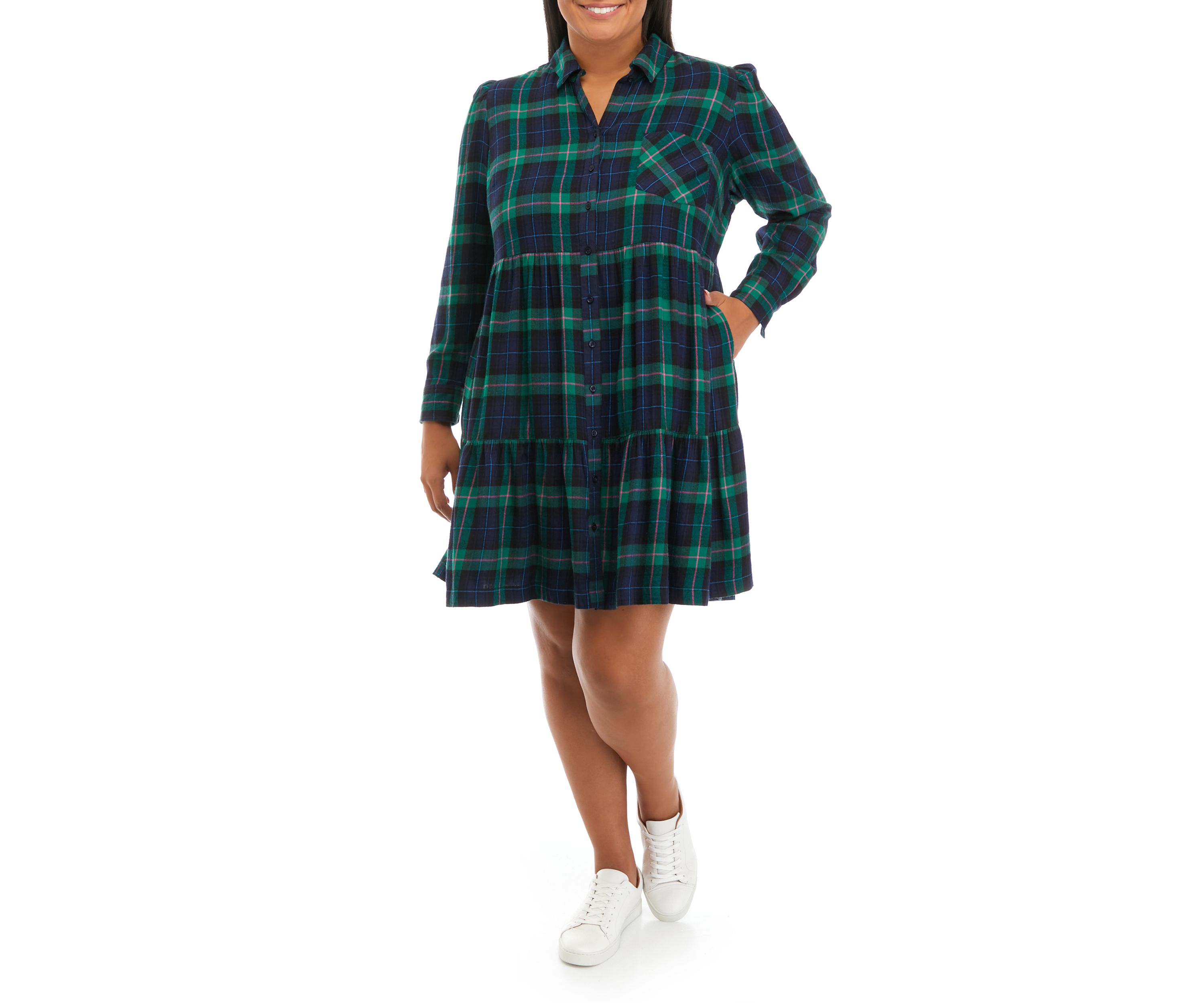Plus Size Long Sleeve Printed Shirt Dress