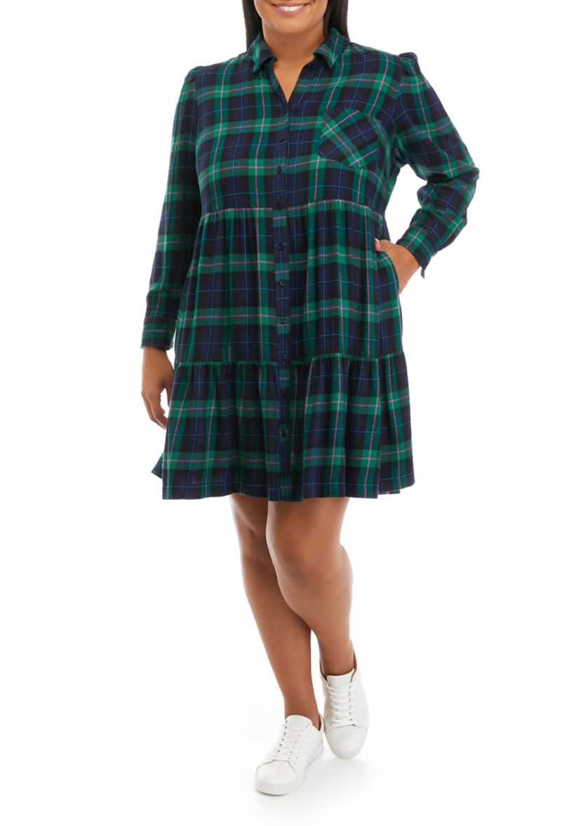 Plus Size Long Sleeve Printed Shirt Dress
