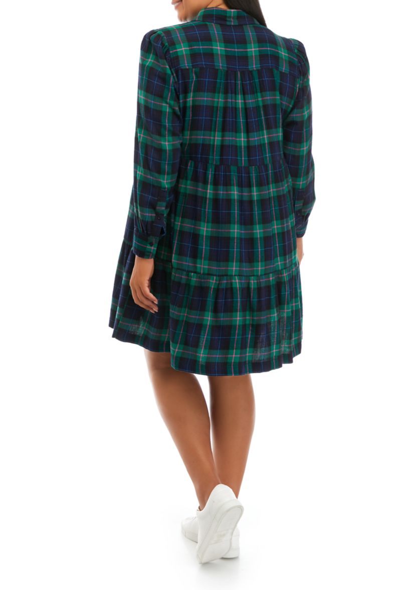 Plus Size Long Sleeve Printed Shirt Dress