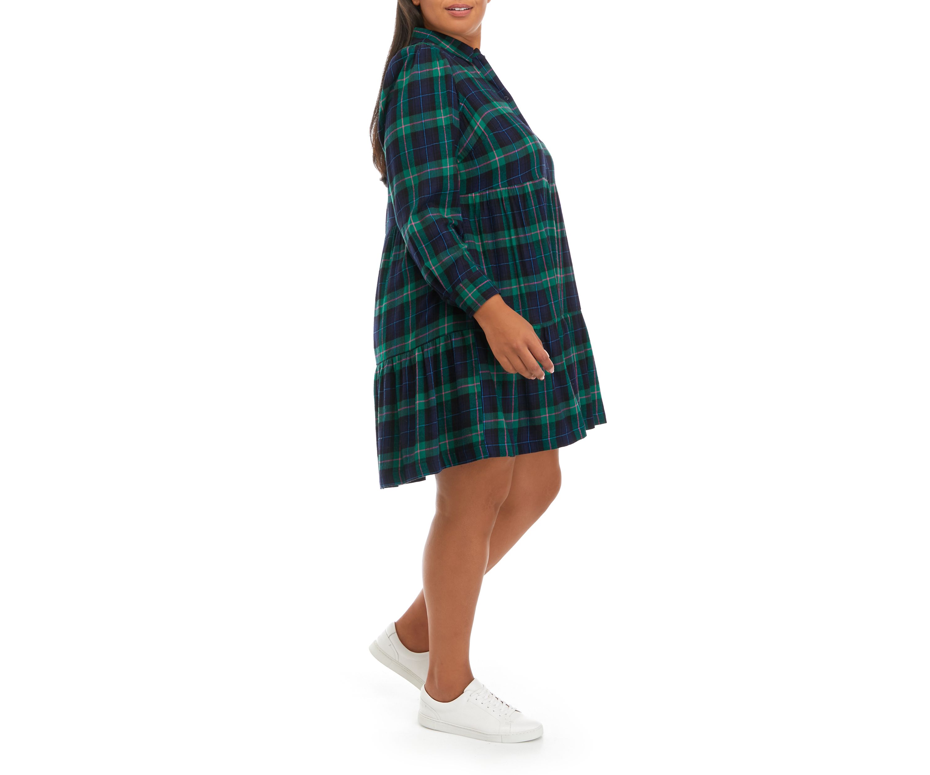 Plus Size Long Sleeve Printed Shirt Dress