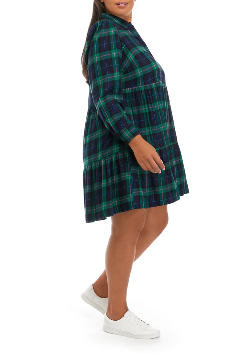 Plus Size Long Sleeve Printed Shirt Dress