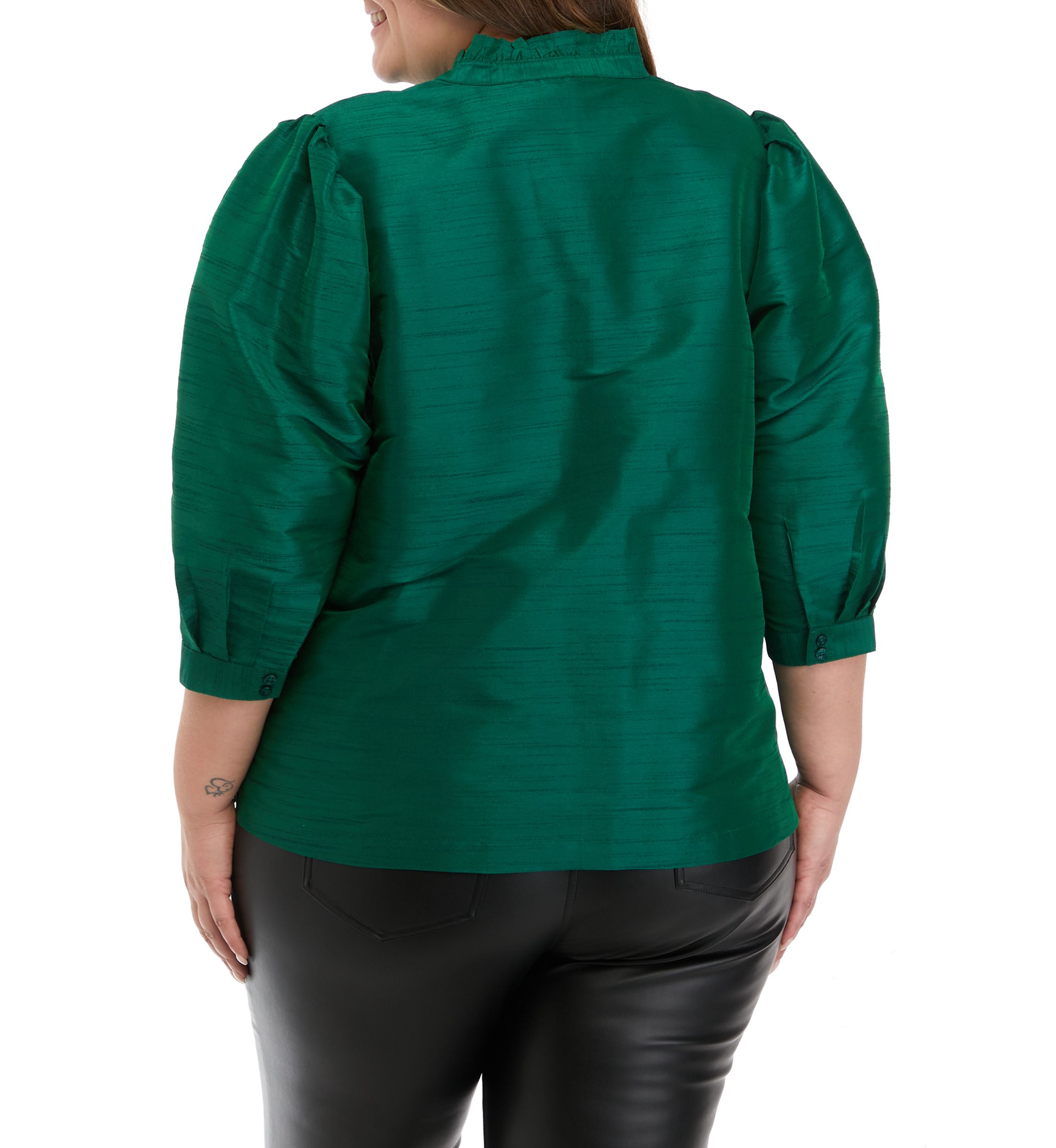Plus Size Blouson Sleeve Ruffle Neck Top
