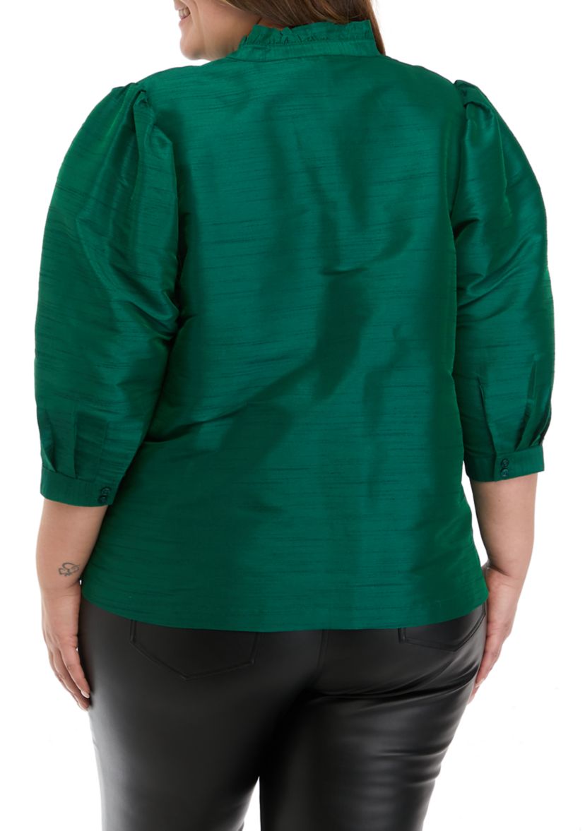 Plus Size Blouson Sleeve Ruffle Neck Top