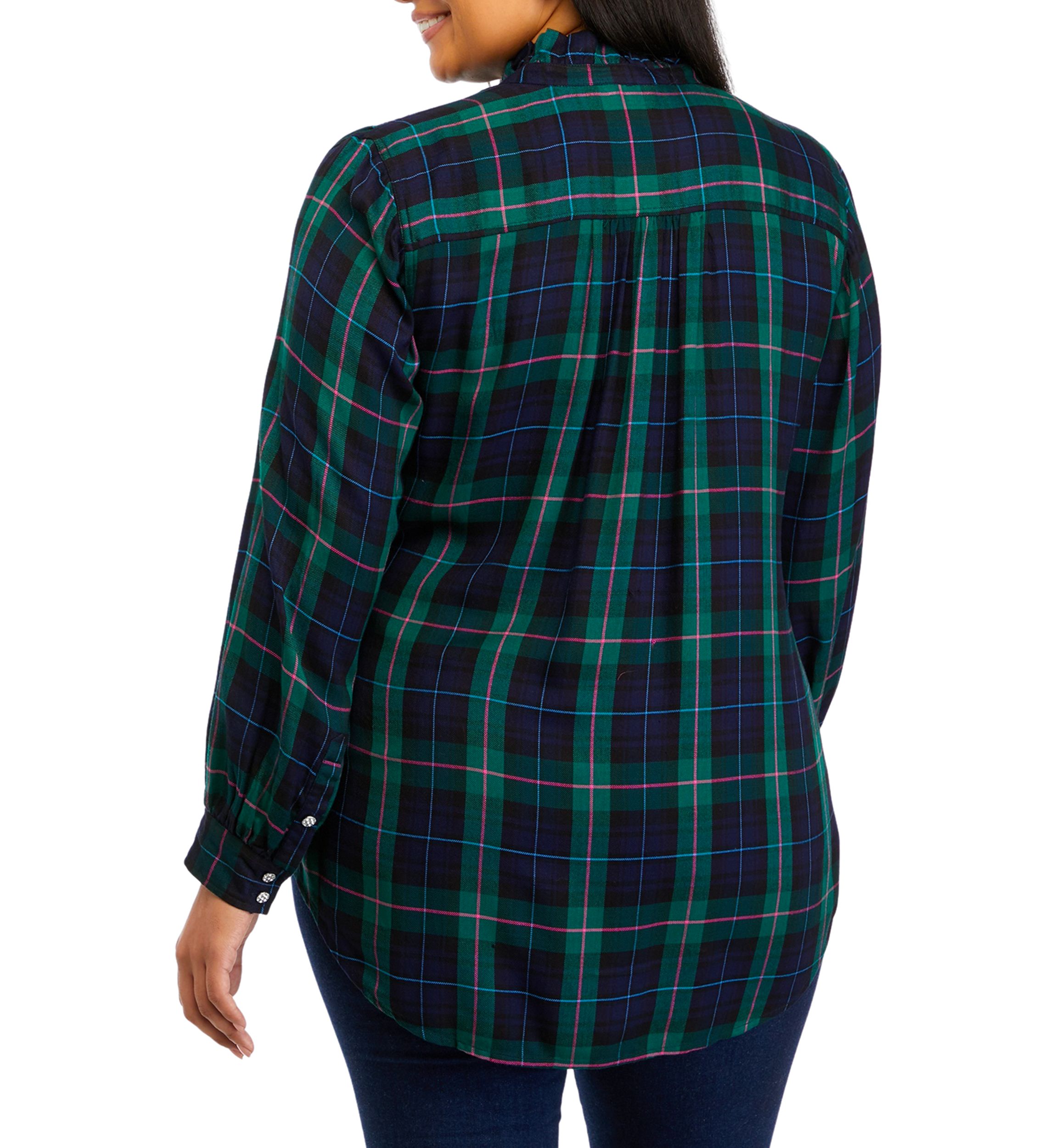 Plus Size Plaid Ruffle Henley Shirt 