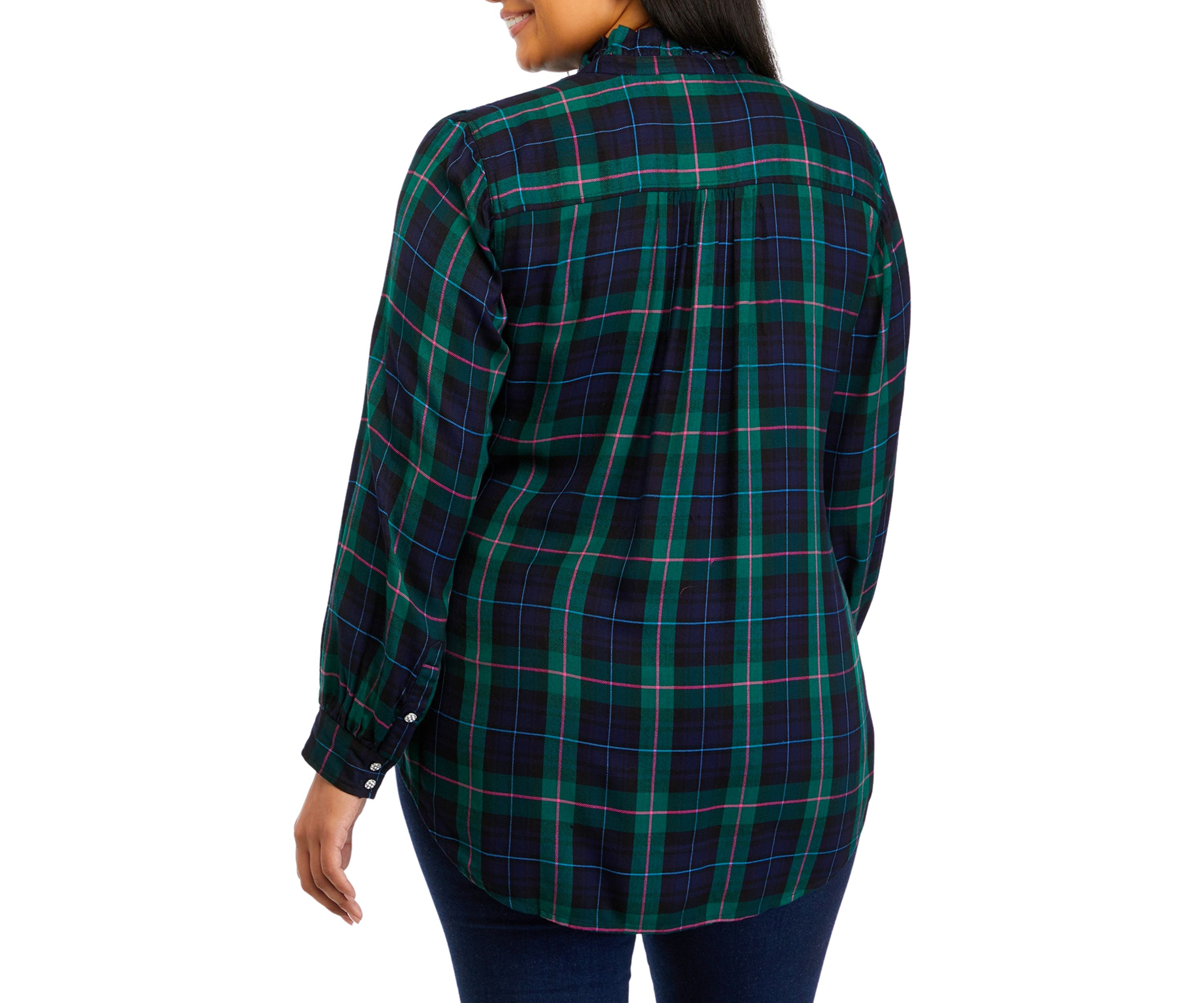 Plus Size Plaid Ruffle Henley Shirt 