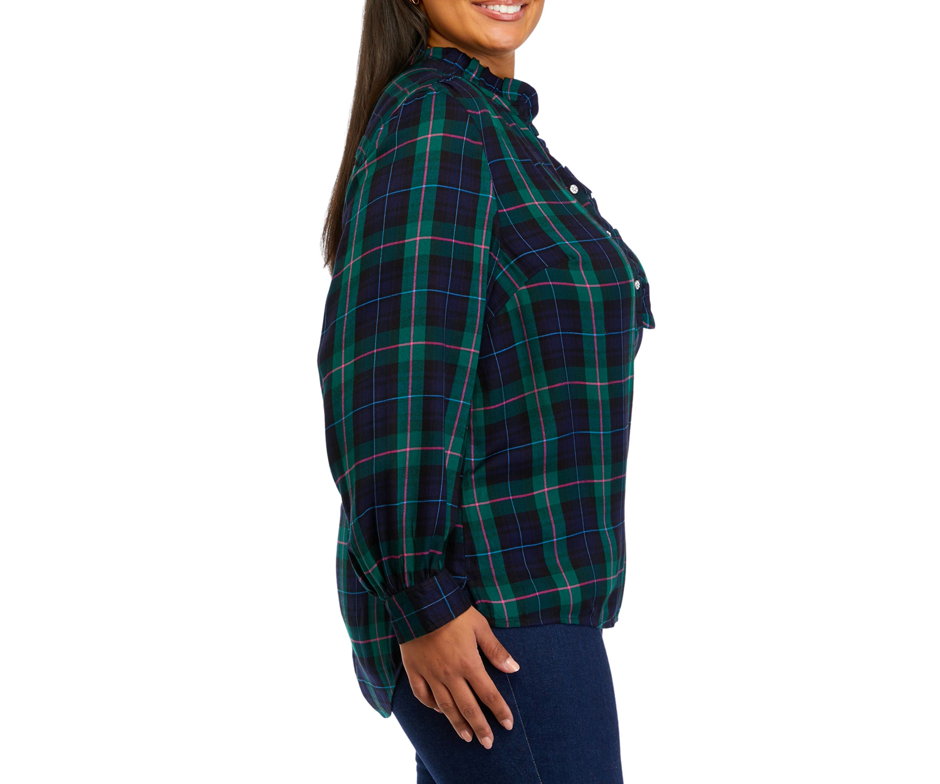 Plus Size Plaid Ruffle Henley Shirt 