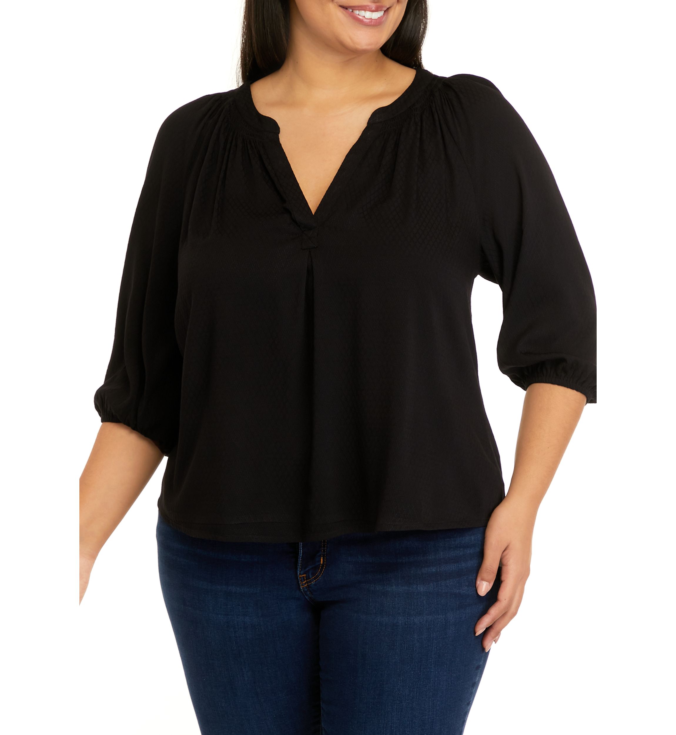 Plus Size 3/4 Sleeve Peasant Top