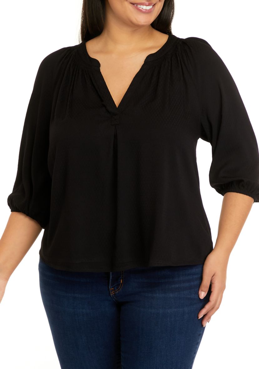 Plus Size 3/4 Sleeve Peasant Top