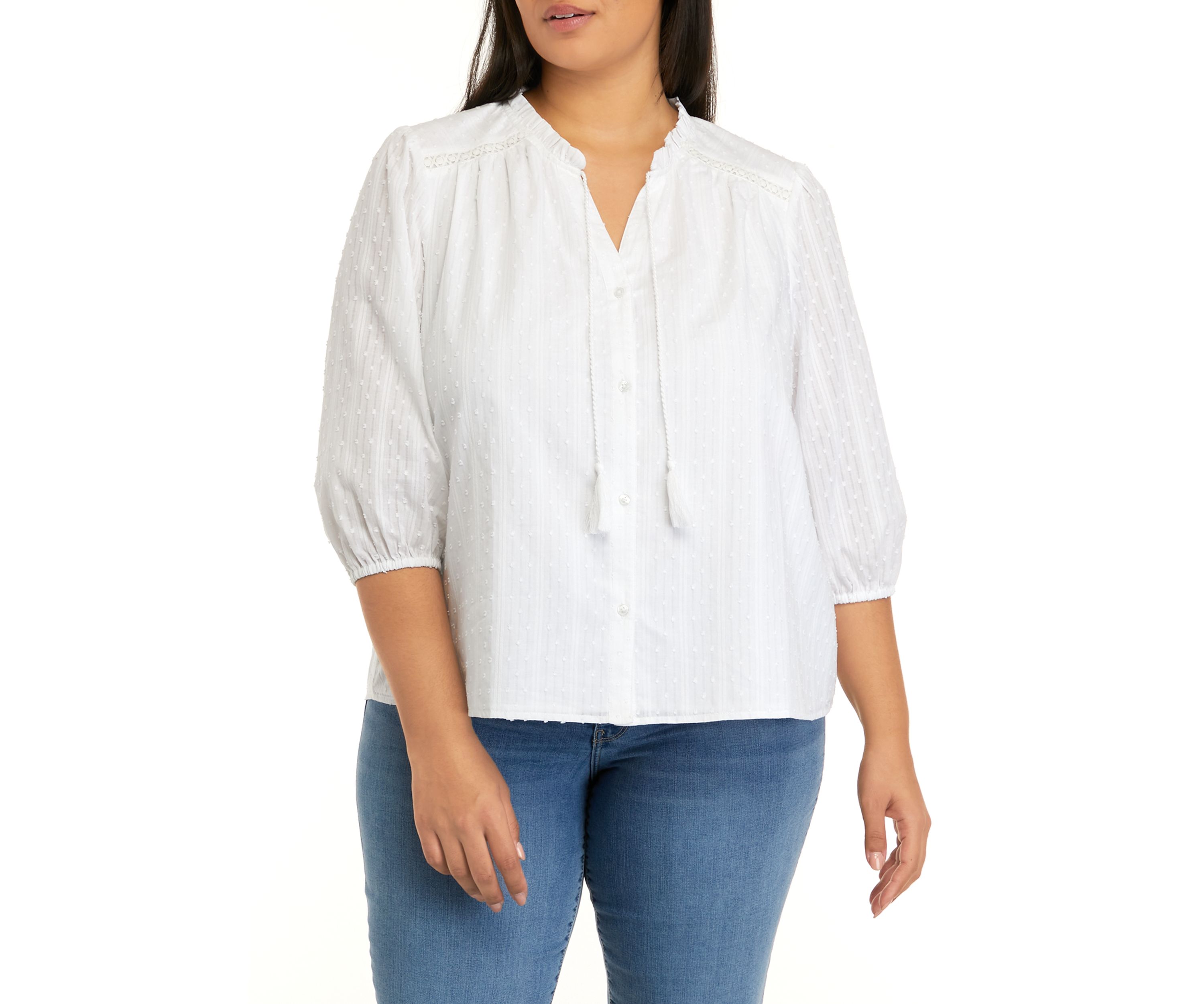 Plain Ruffle Sleeve Buttoned Plus Size Boho Top main image 1