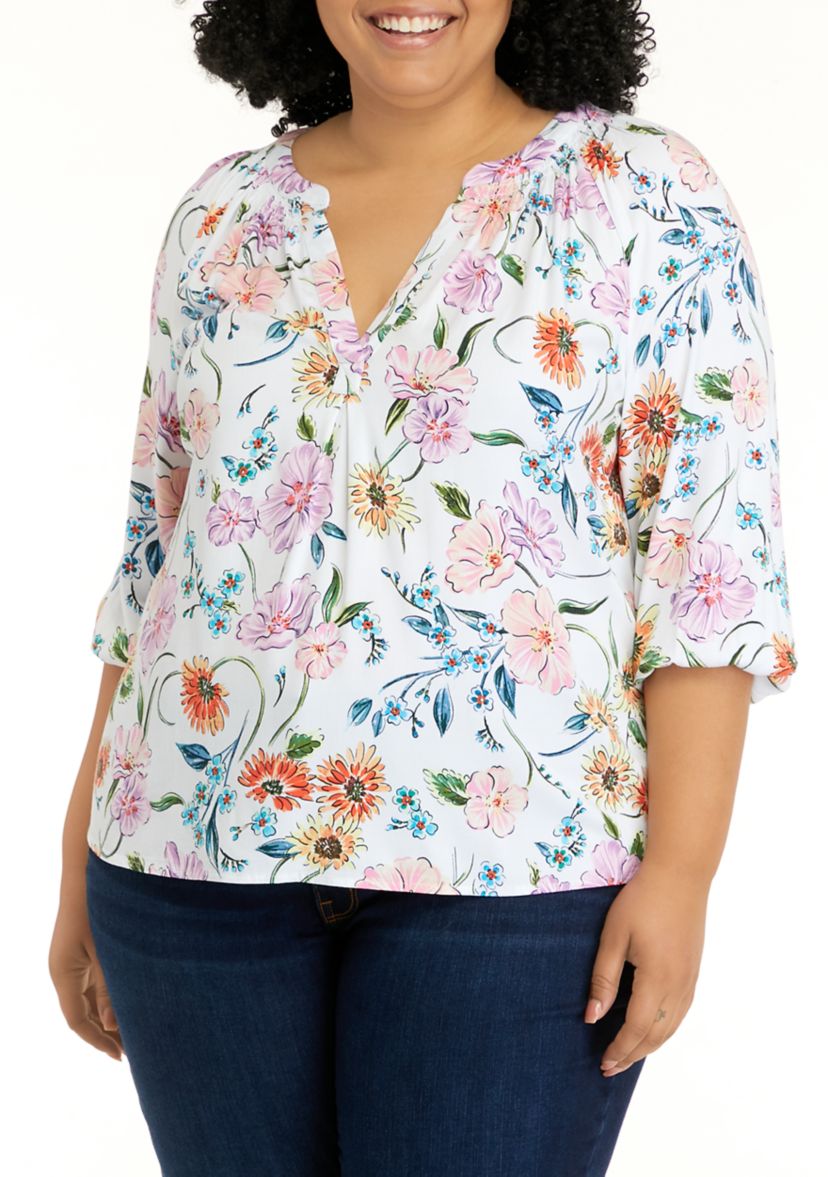 Plus Size 3/4 Sleeve Peasant Shirt