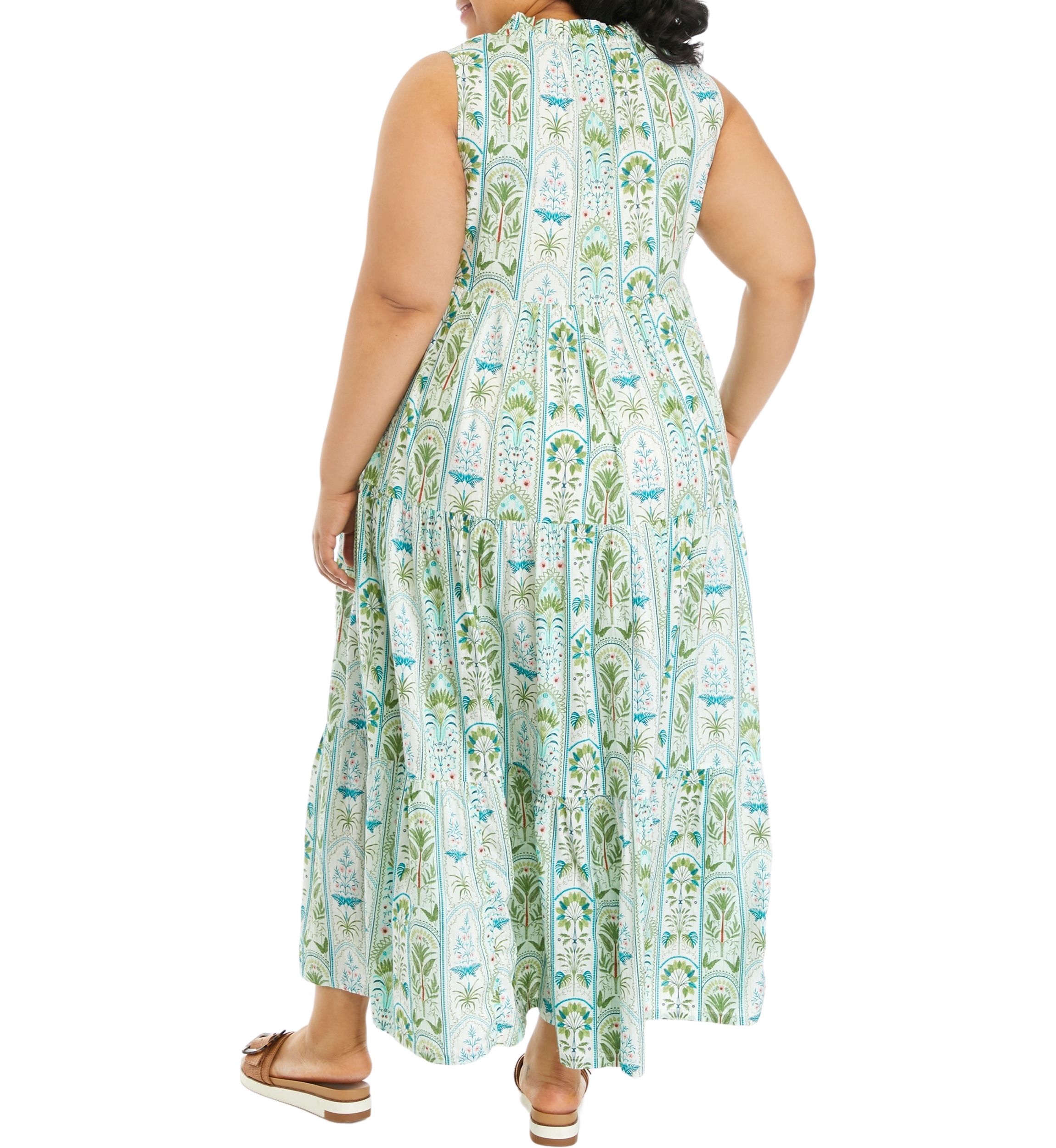 Plus Size Ruffle Neck Printed Midi Dress