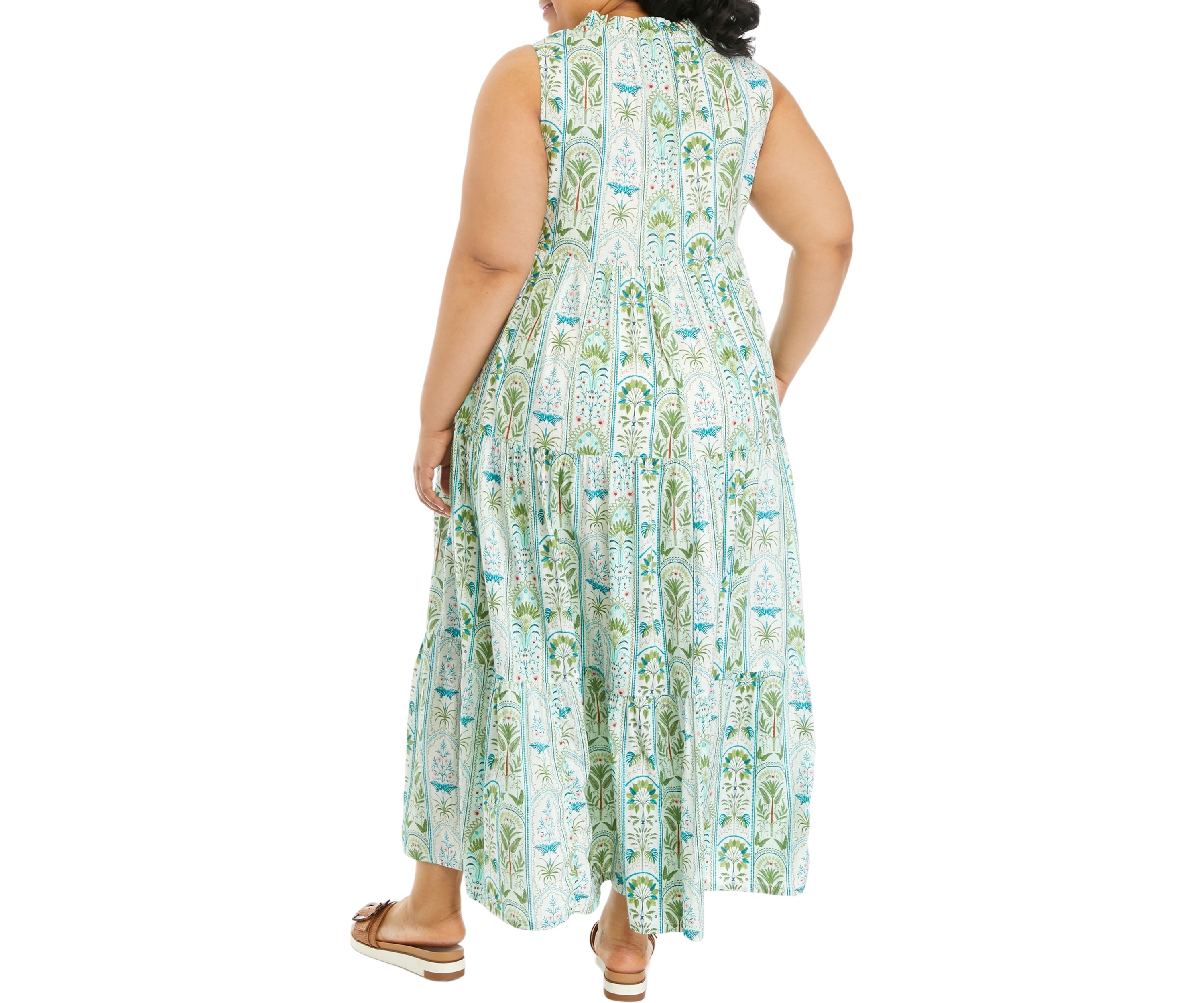Plus Size Ruffle Neck Printed Midi Dress