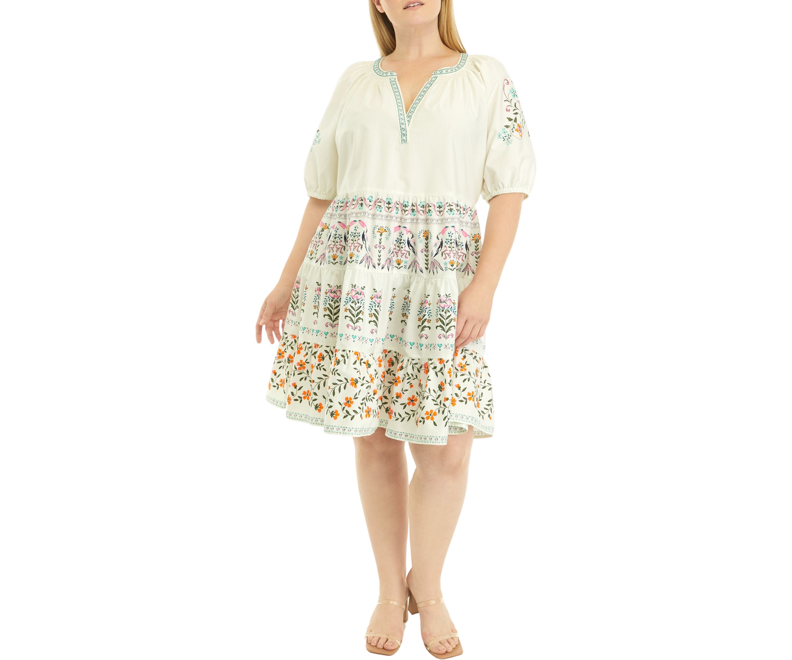 Plus Size Elbow Sleeve Floral Tiered Dress