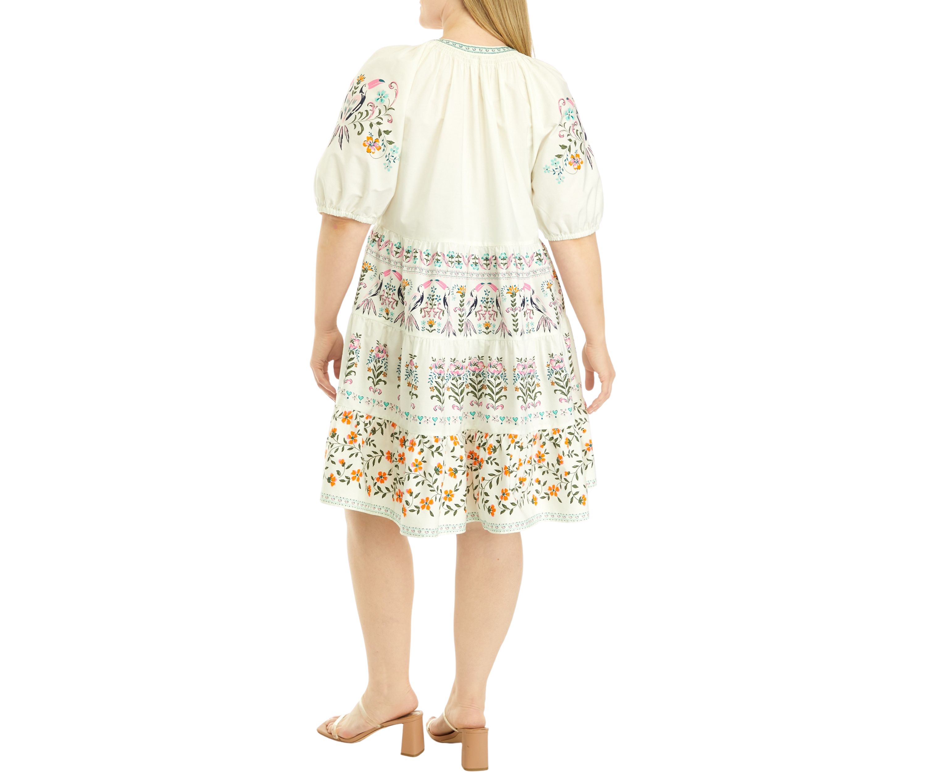Plus Size Elbow Sleeve Floral Tiered Dress