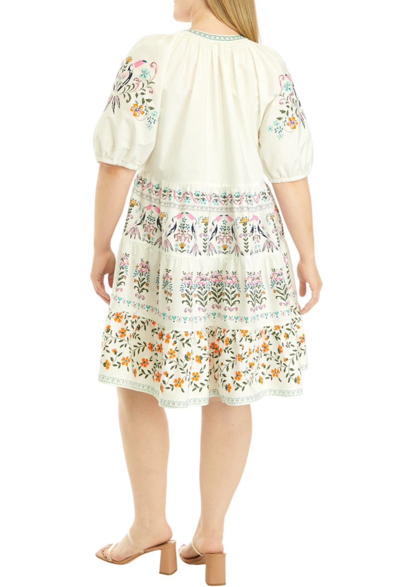 Plus Size Elbow Sleeve Floral Tiered Dress