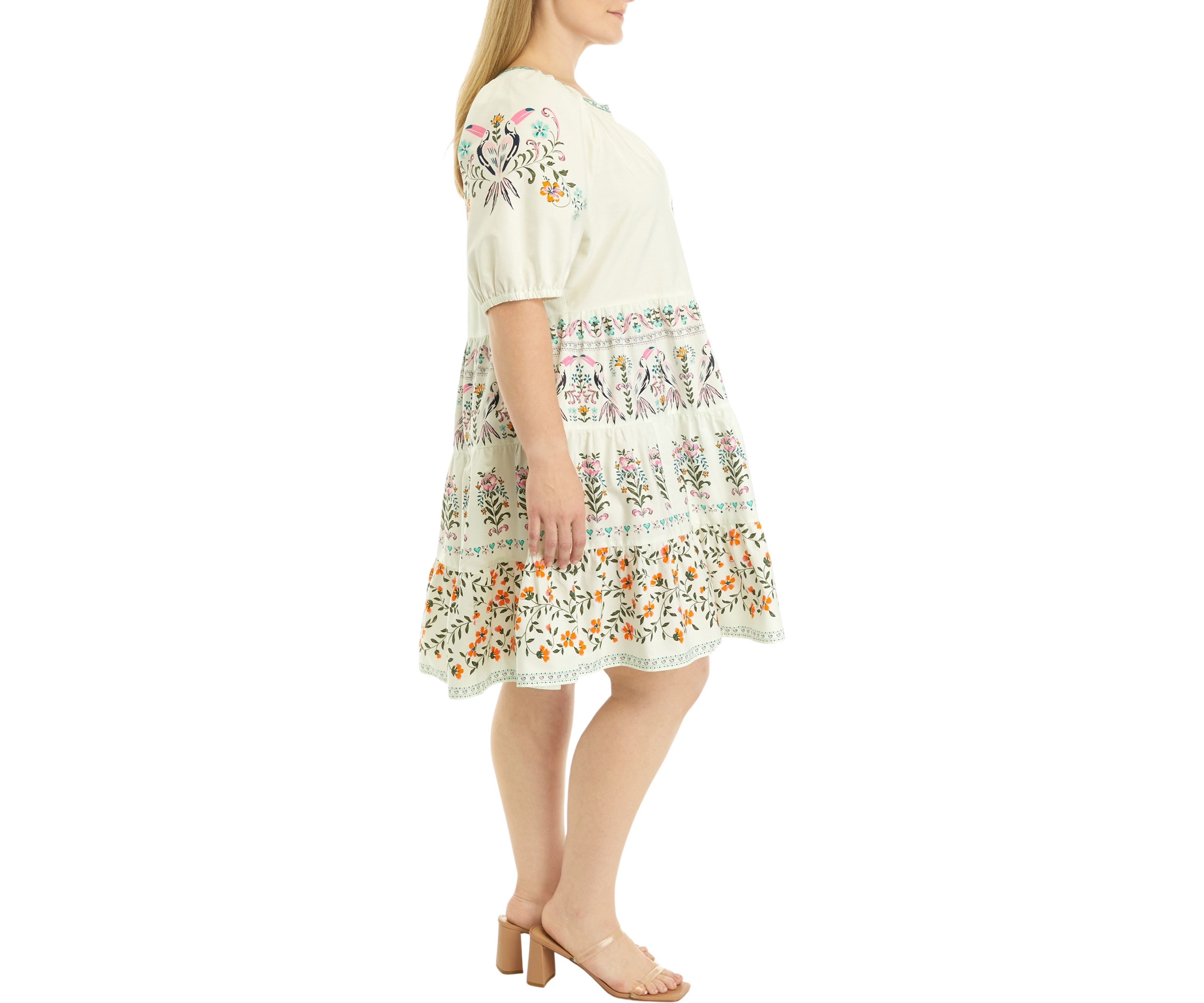 Plus Size Elbow Sleeve Floral Tiered Dress