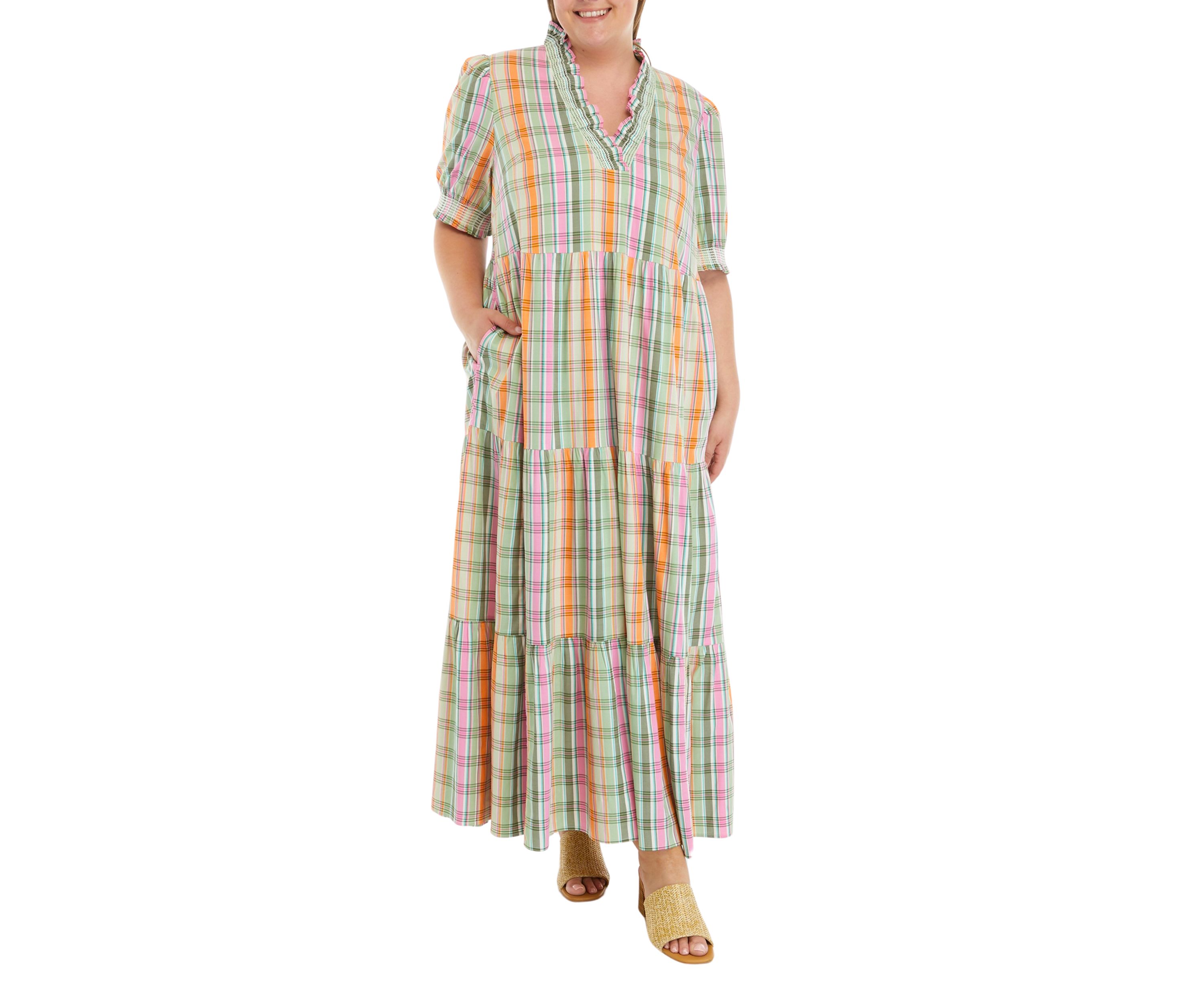Plus Size Smocked Plaid Dress