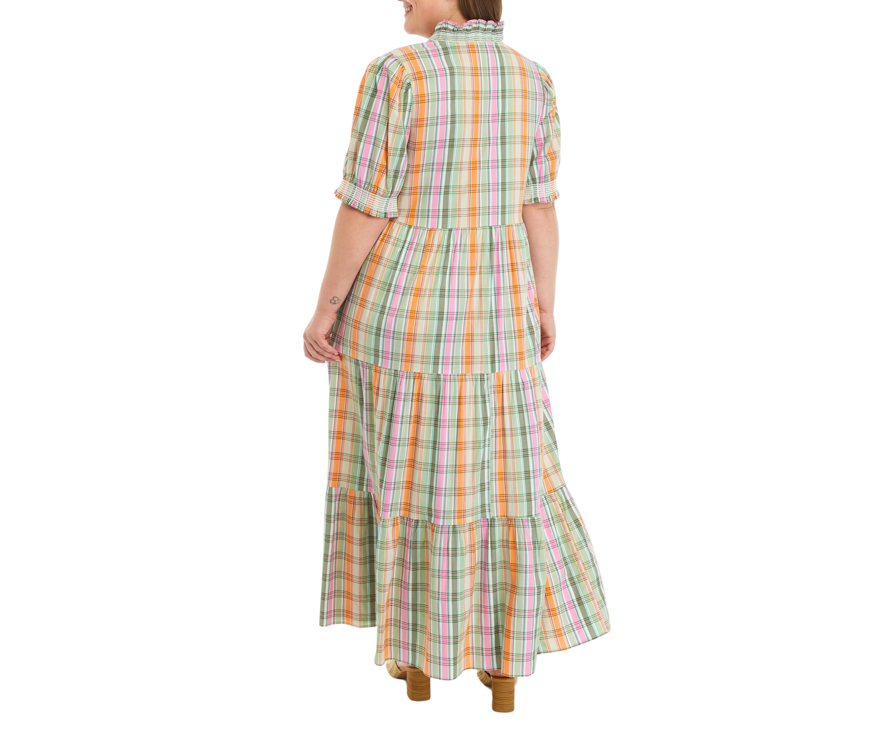 Plus Size Smocked Plaid Dress