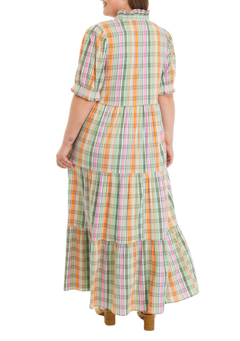 Plus Size Smocked Plaid Dress