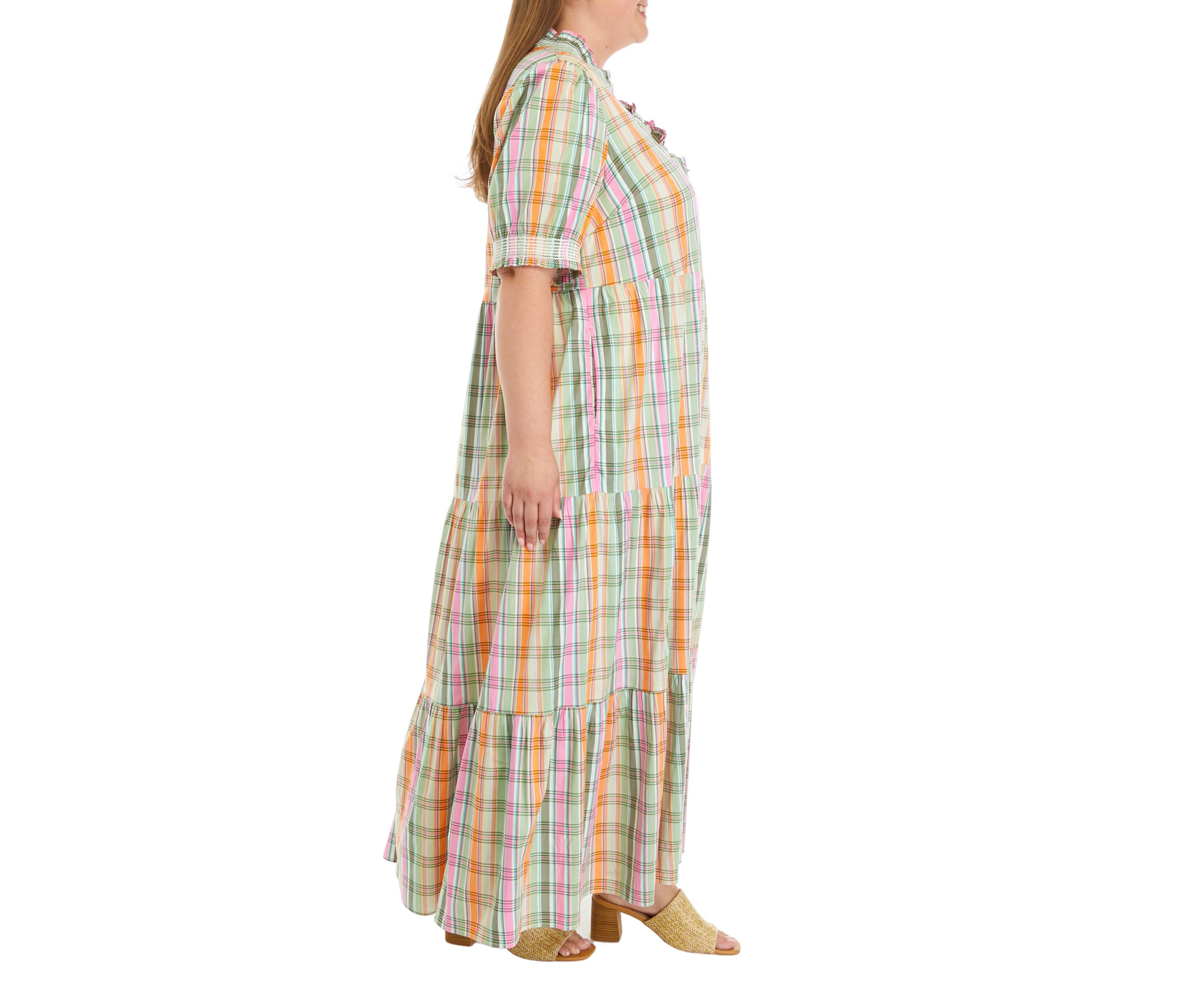Plus Size Smocked Plaid Dress